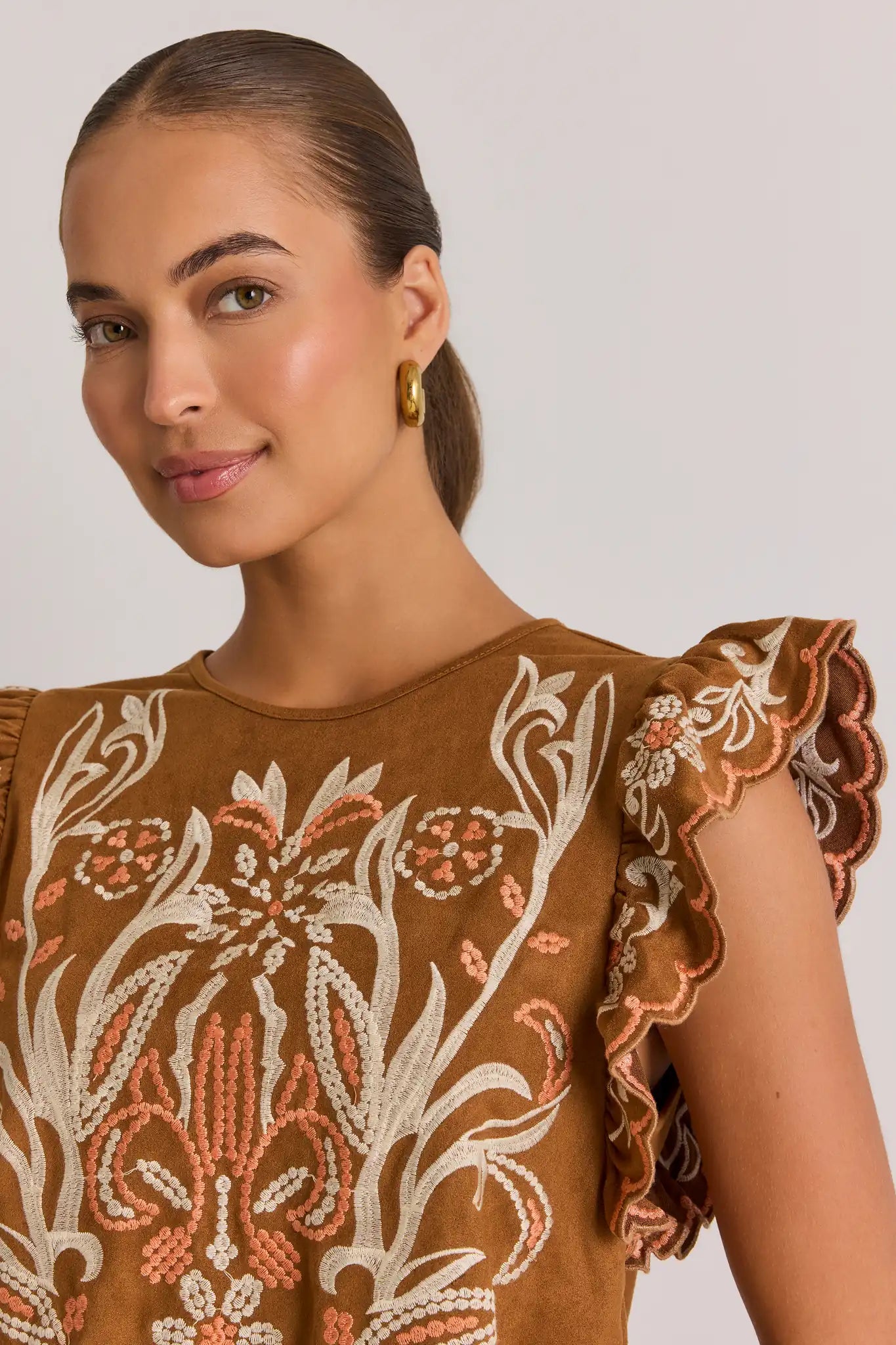 Abby Brown Embroidered Top by THML