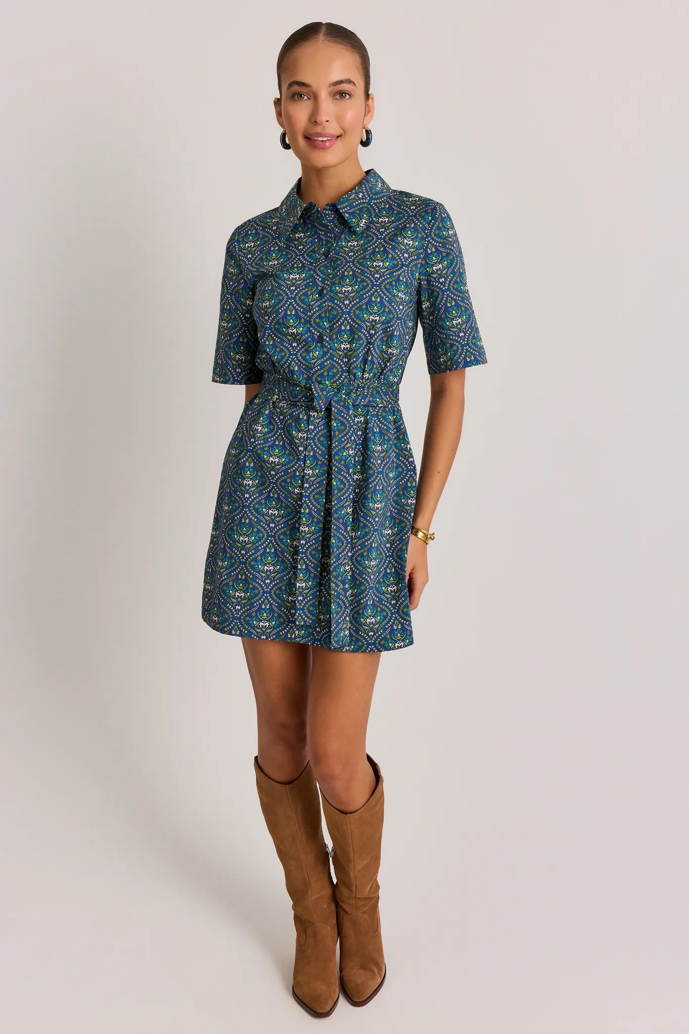 Allison Navy Printed Short Dress