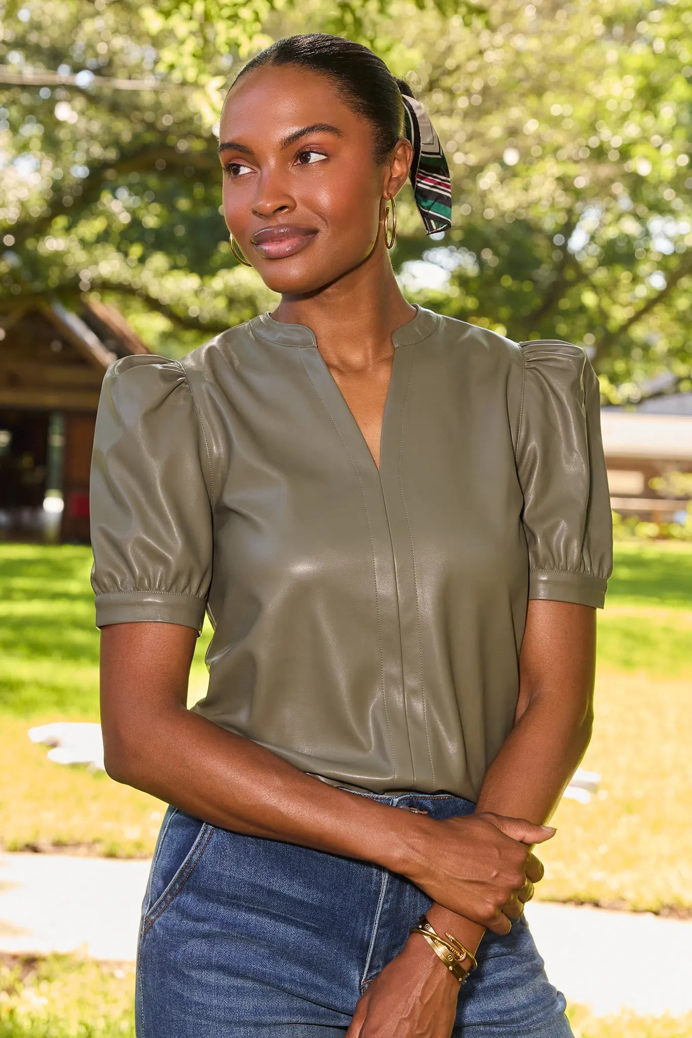 Ariana Olive Split Neck Top