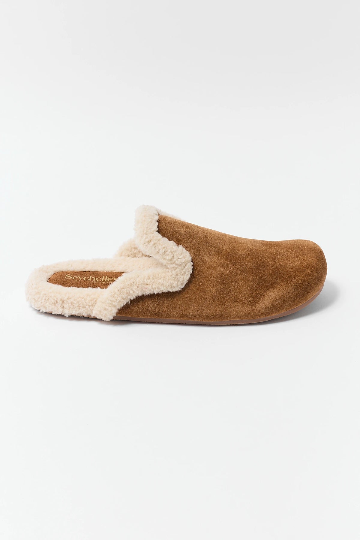 Tan Suede Sherpa Slip-On Clogs - Side Profile View | Avara