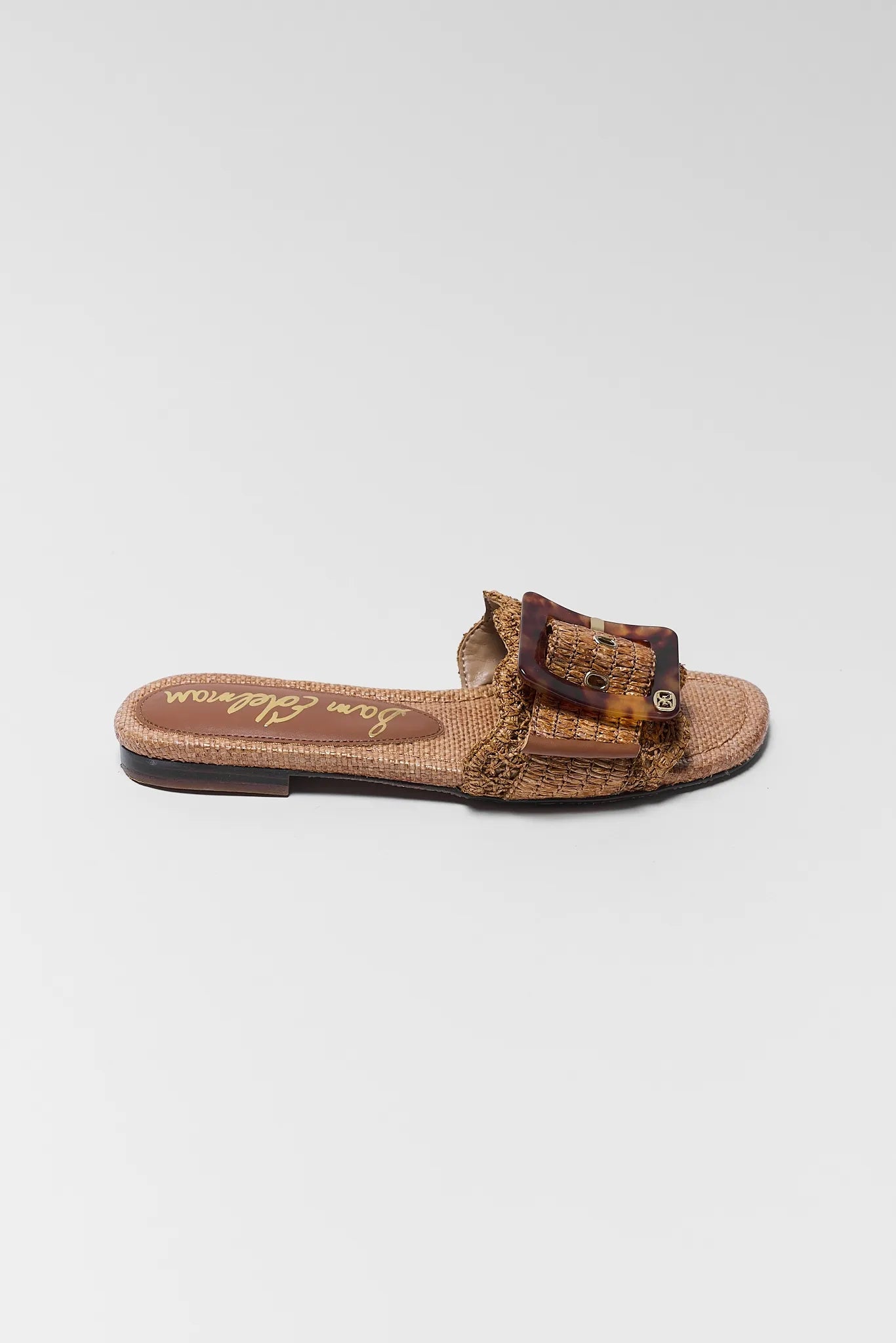 one Bambi Tan Woven Buckle Sandals on white background