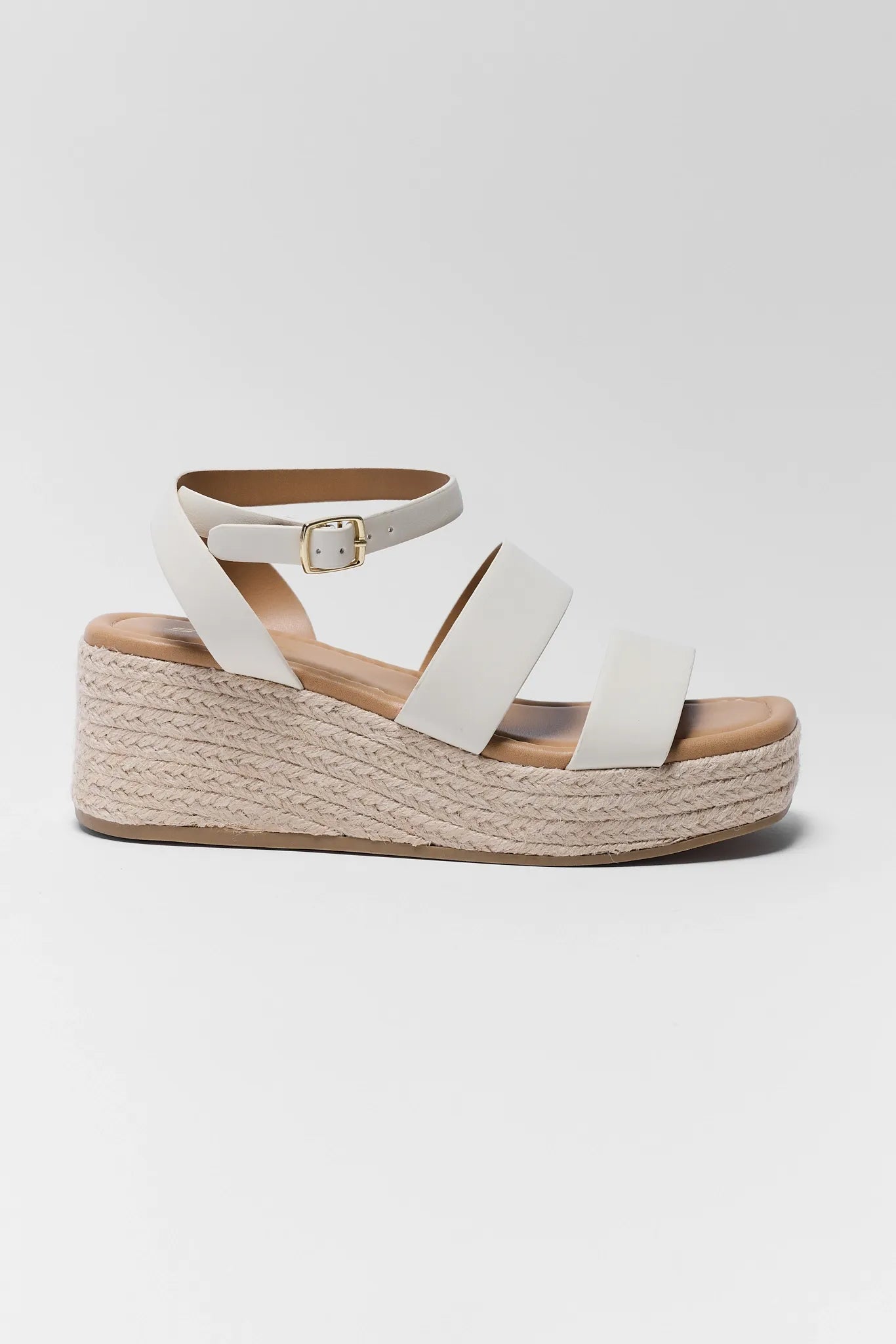 one Bella White Braided Wedges on white background