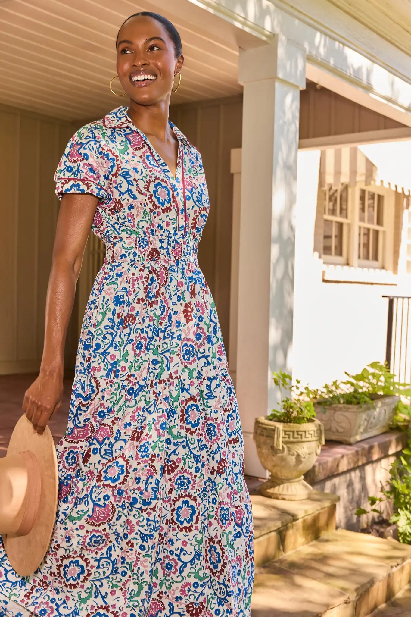 Bella White Multi Printed Midi Dress