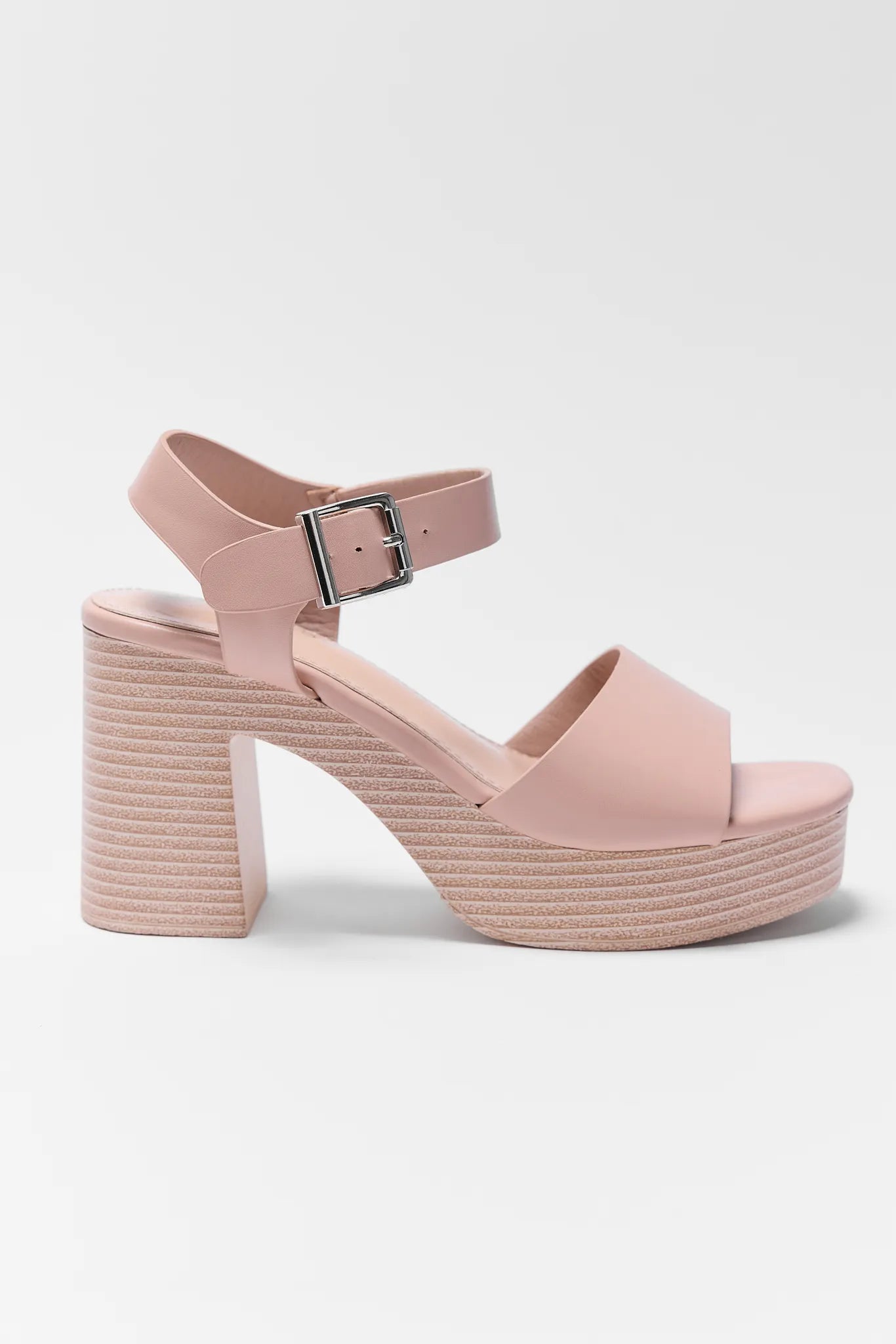 Bethany Nude Platform Heel with a block heel on a white background