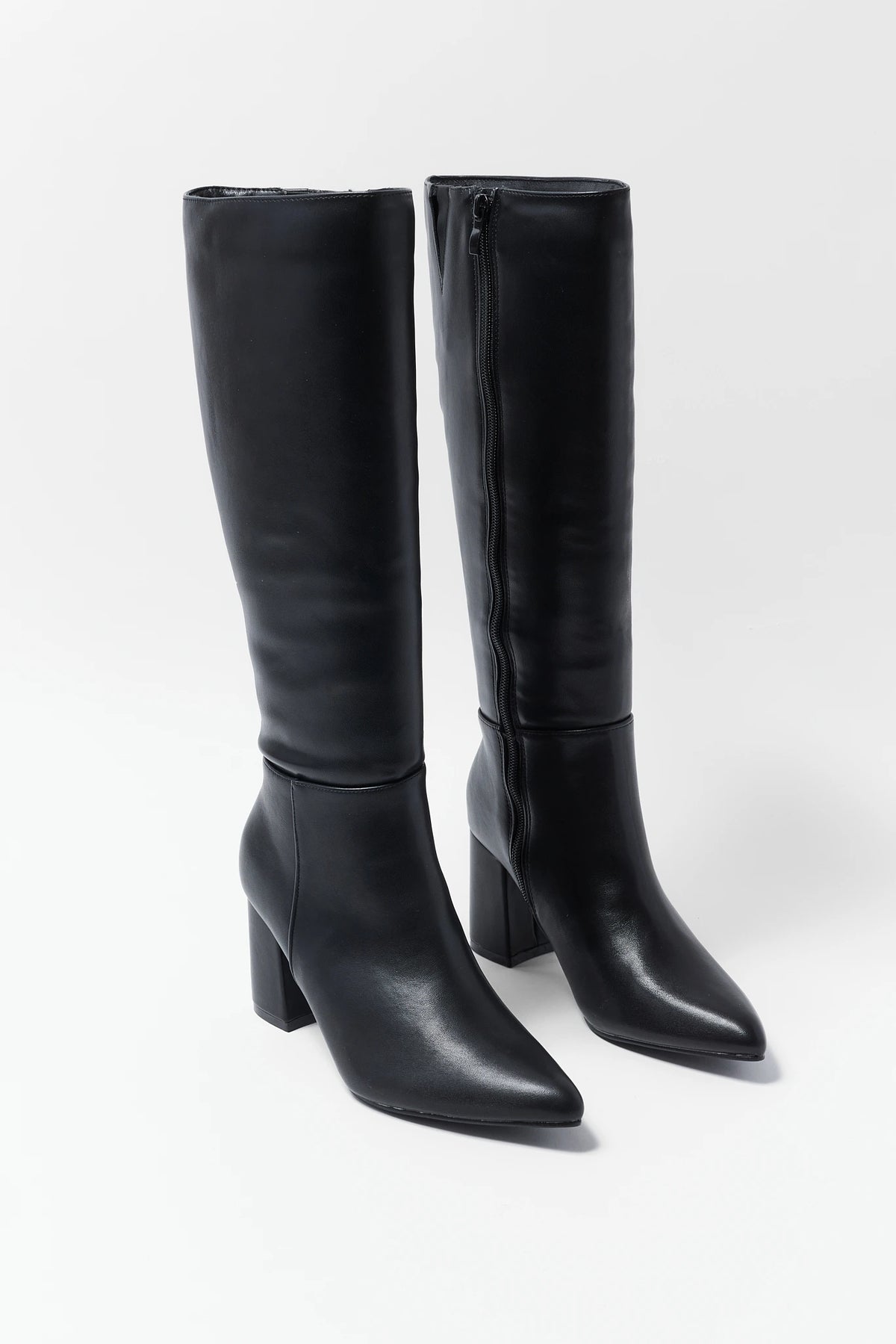 Black Faux Leather Tall Boot