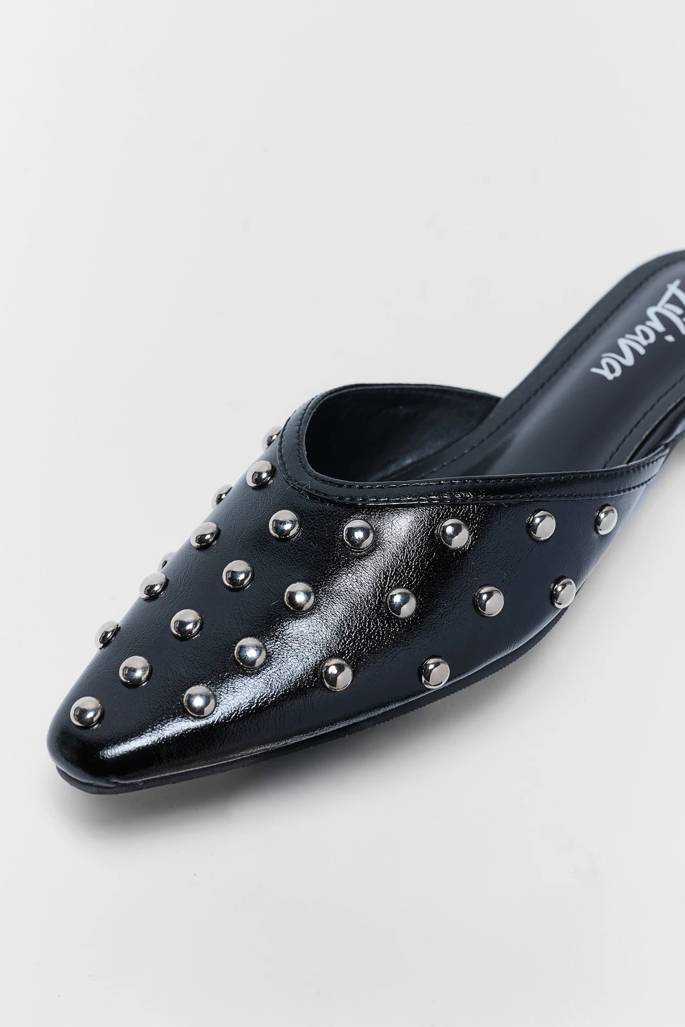 Black Studded Slip On Mule