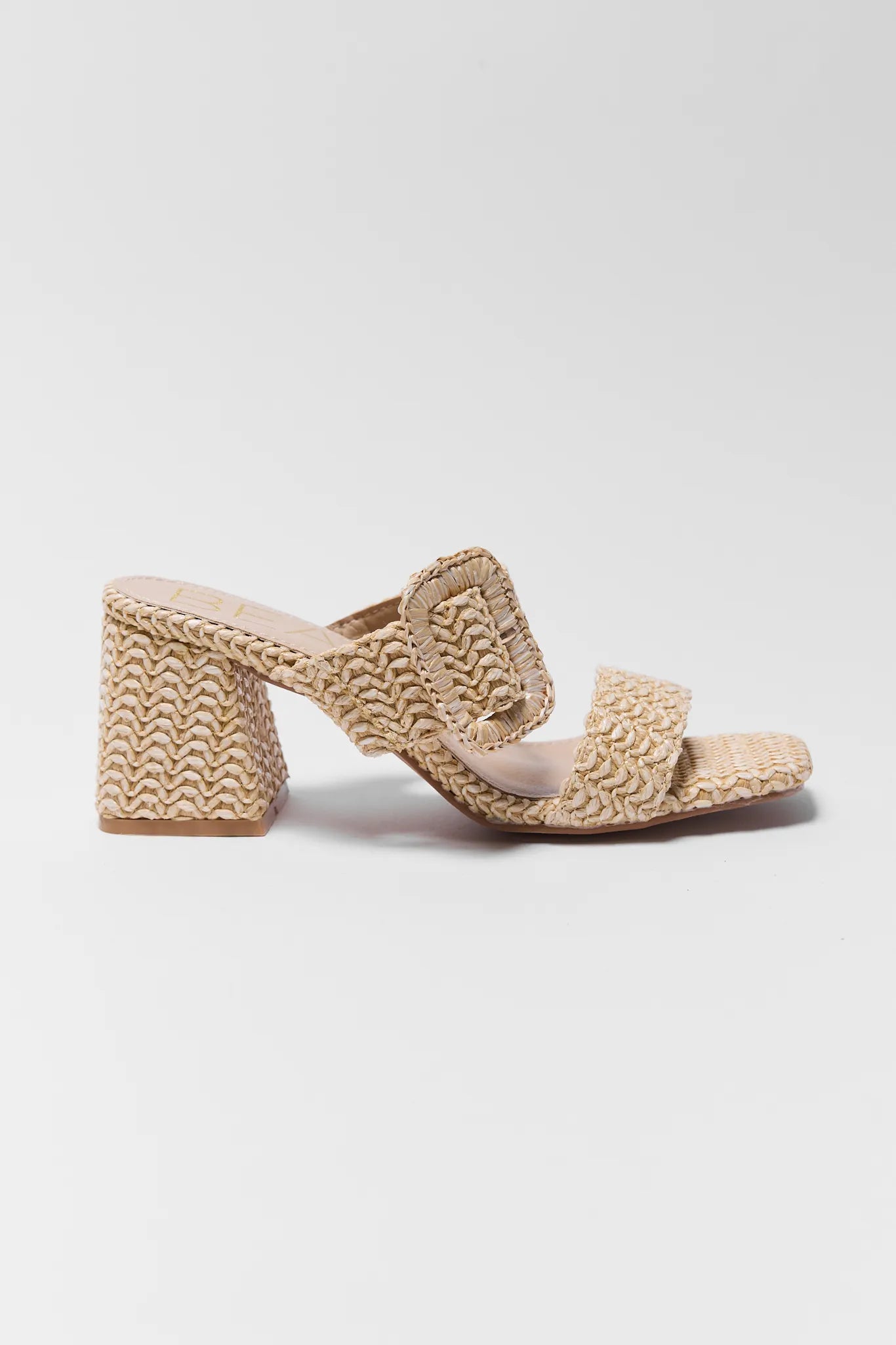 Beige woven sandal on a white background