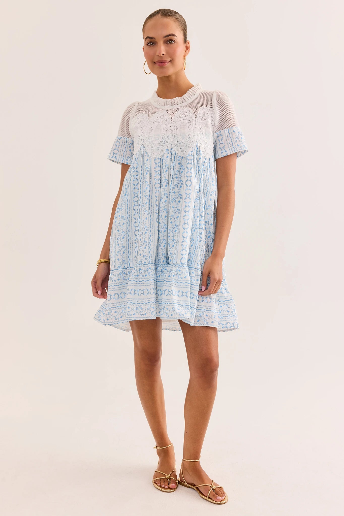 printed mesh dress Blue Printed Mesh Short Dress