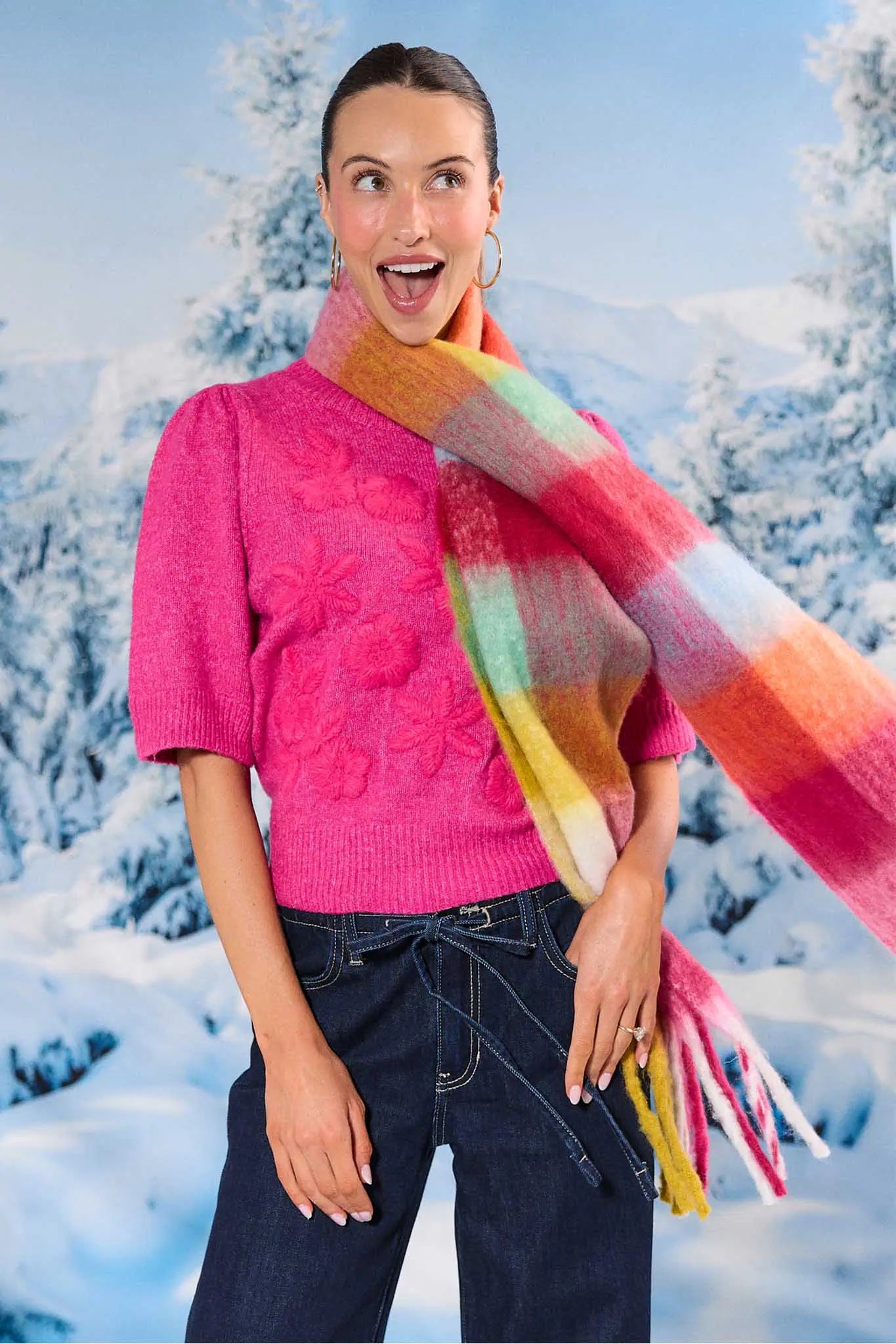 Brenna Pink Floral Knit Sweater