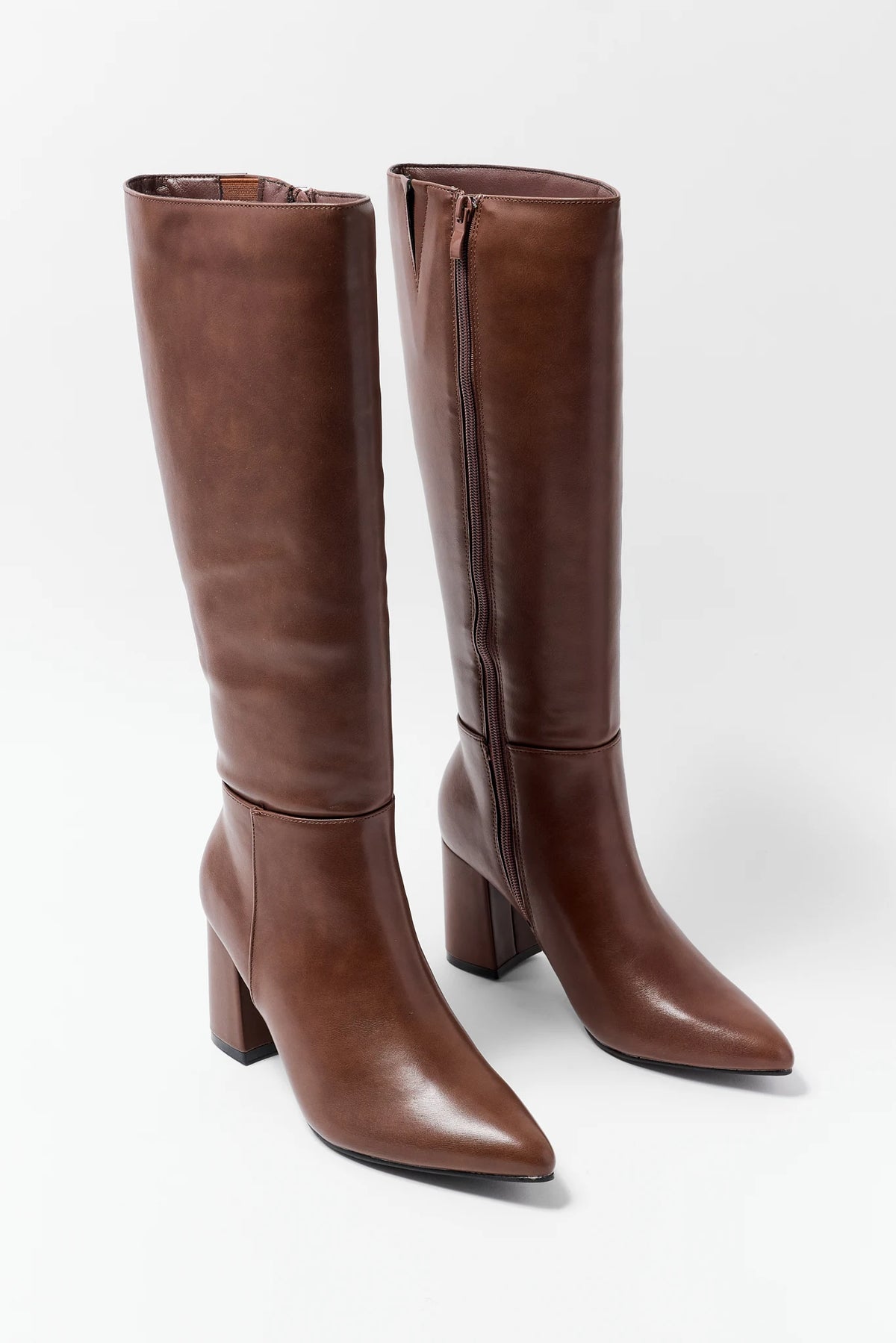 Brown Faux Leather Tall Boot