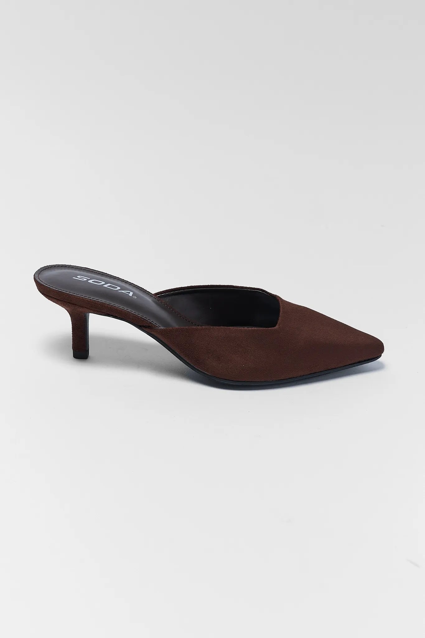 Brown Faux Suede Mule Kitten Heel
