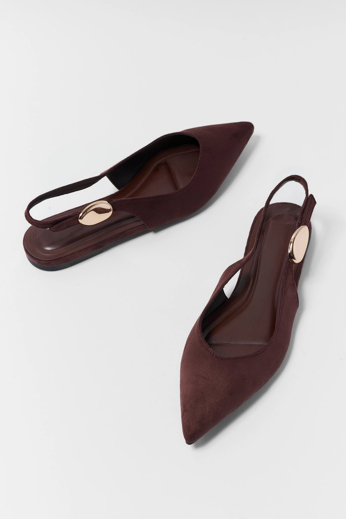 Brown Faux Suede Slingback Flats