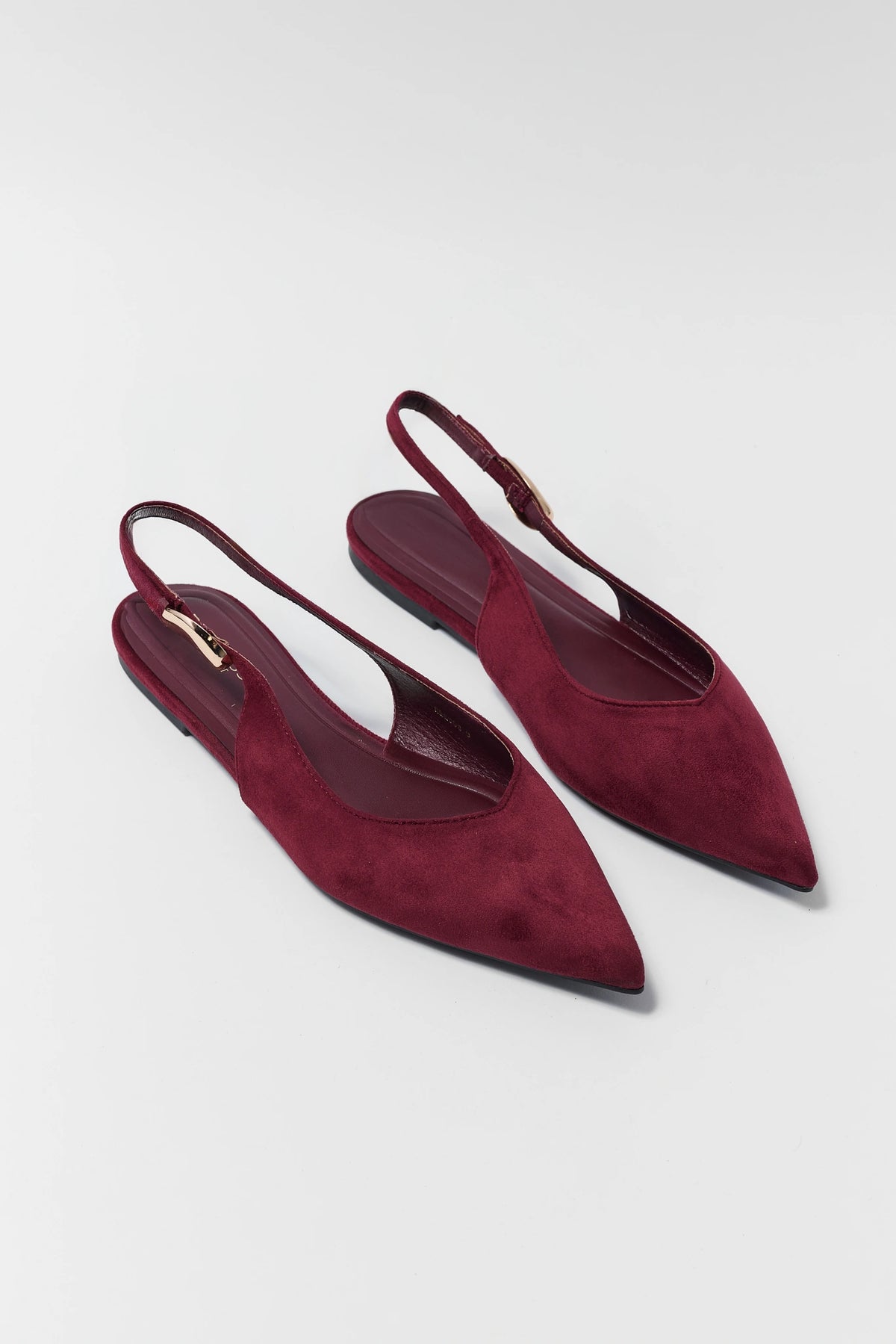 Burgundy Faux Suede Slingback Flats