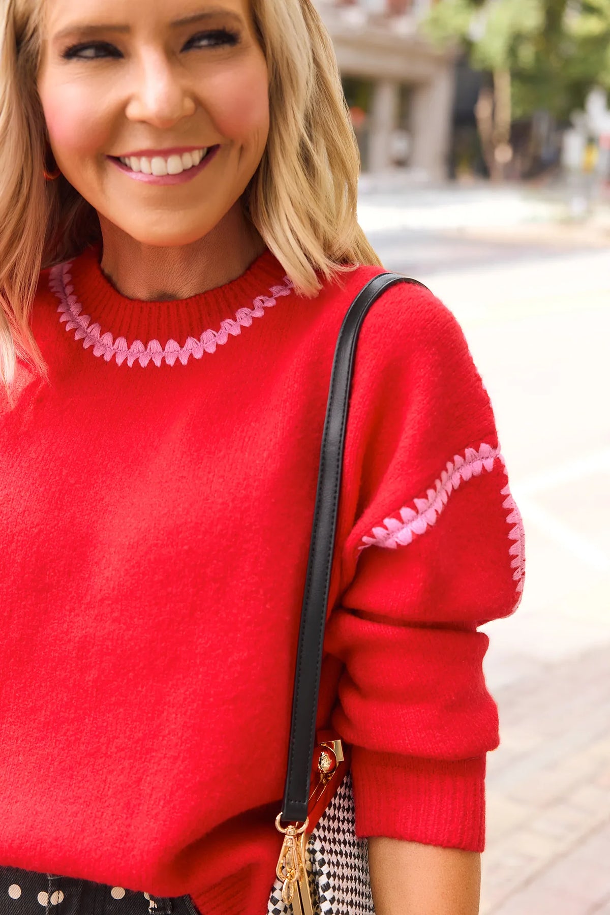 Camilla Red Stitched Trim Sweater