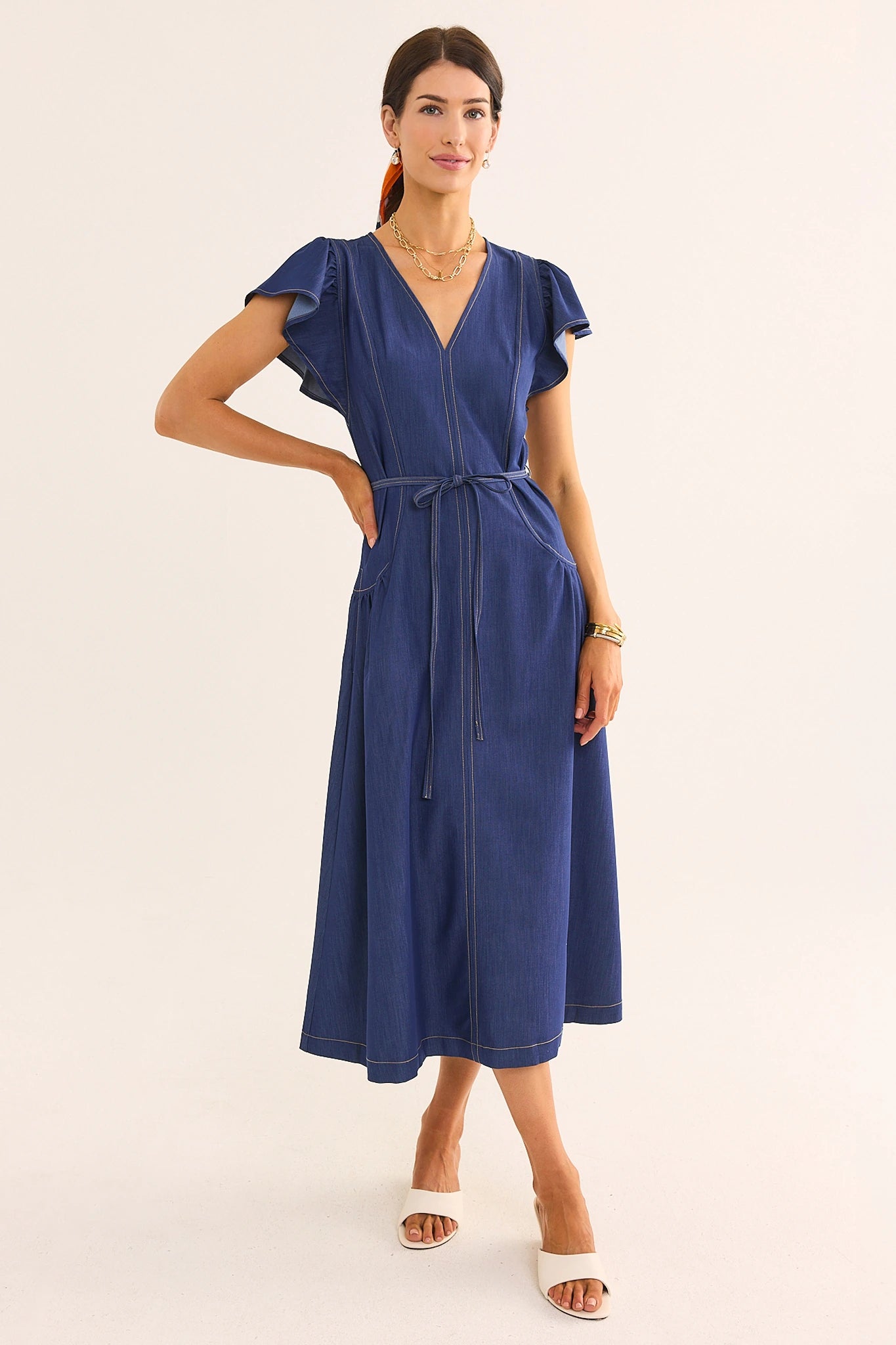 denim wrap dress midi Women's Denim Wrap Midi Dress in Blue size 00
