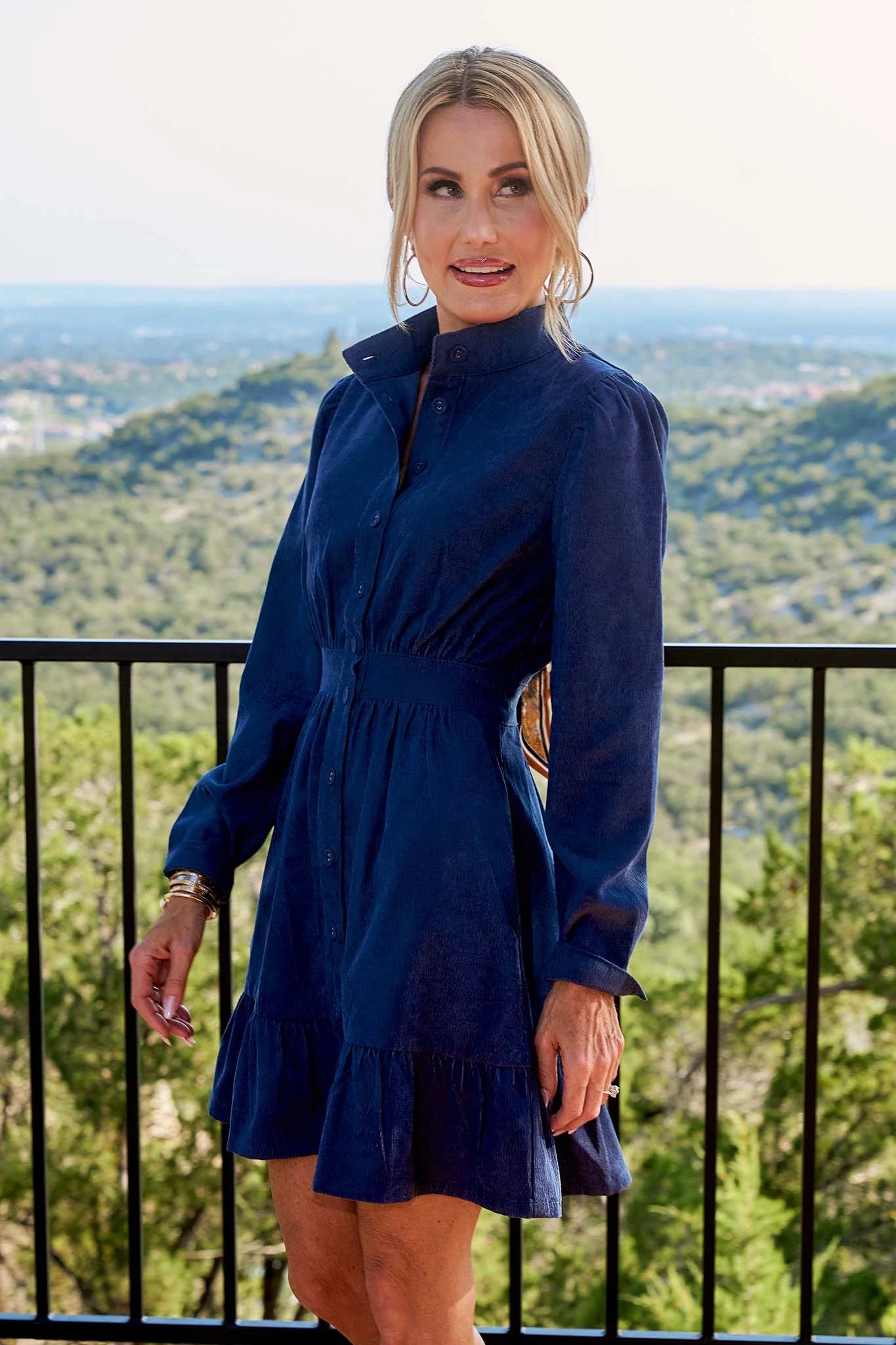 Elizabeth Slate Blue Corduroy Short Dress | Avara Elizabeth Slate Blue Corduroy Short Dress | Avara