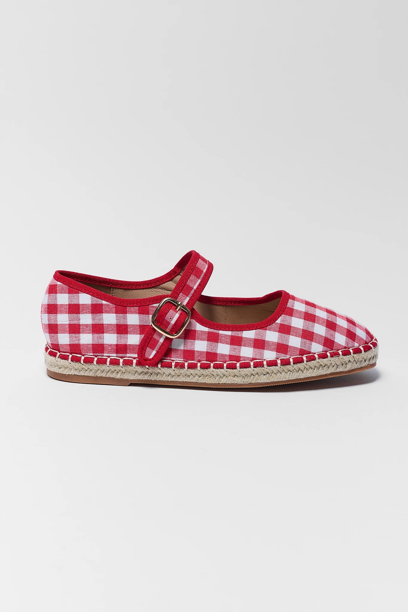 one Fallon Red Gingham Espadrille Flat