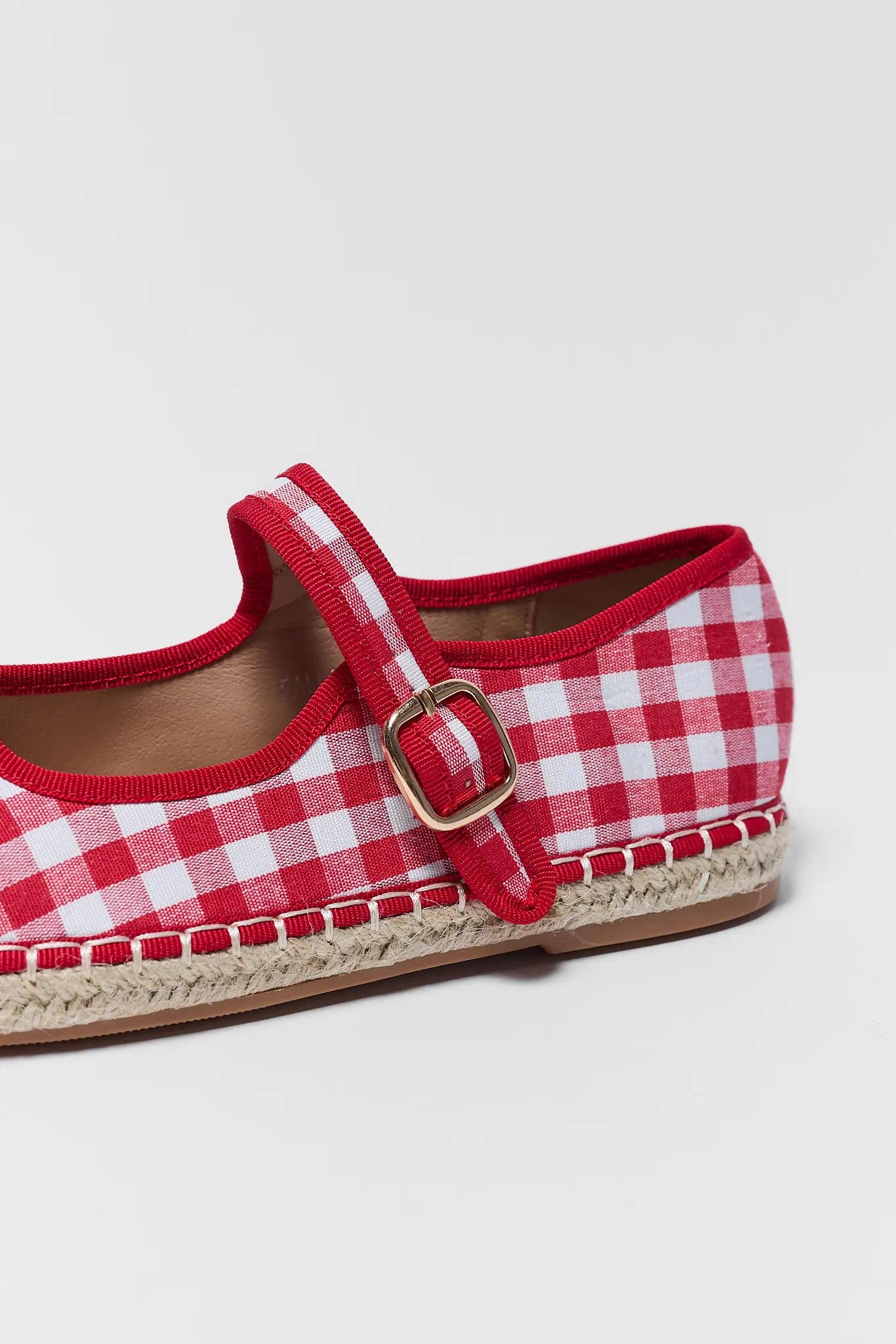 close up of Fallon Red Gingham Espadrille Flats