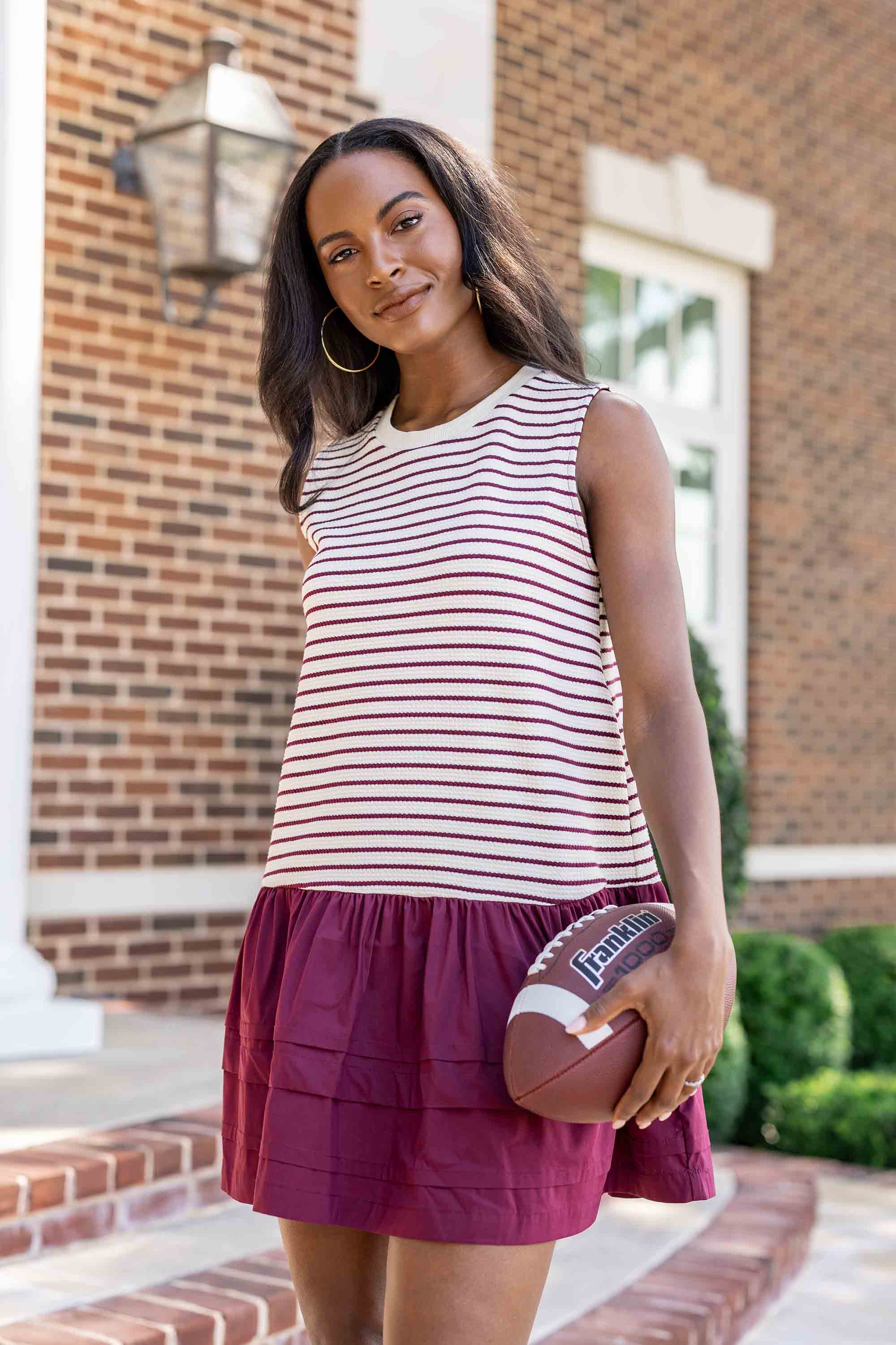 Maroon striped dress best sale