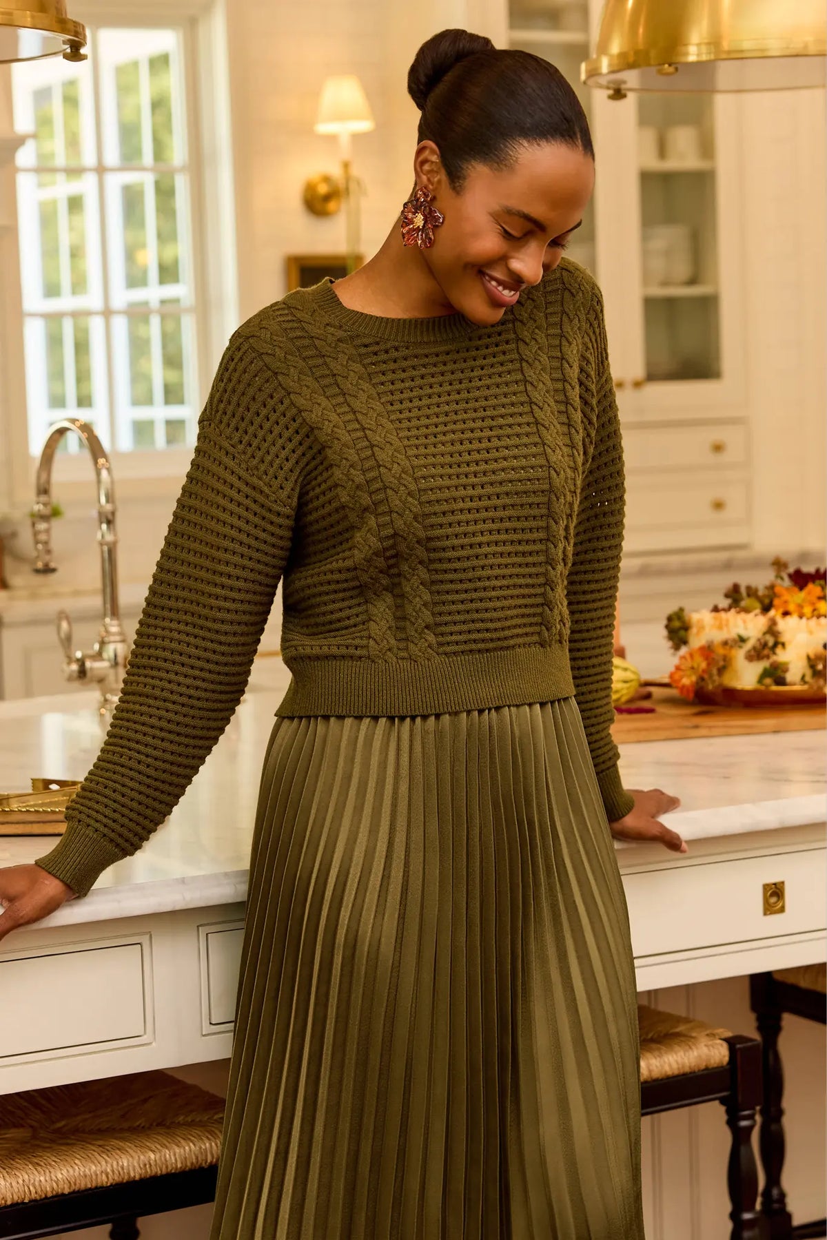 knitted two piece dress Gabbie Olive Midi Cardigan