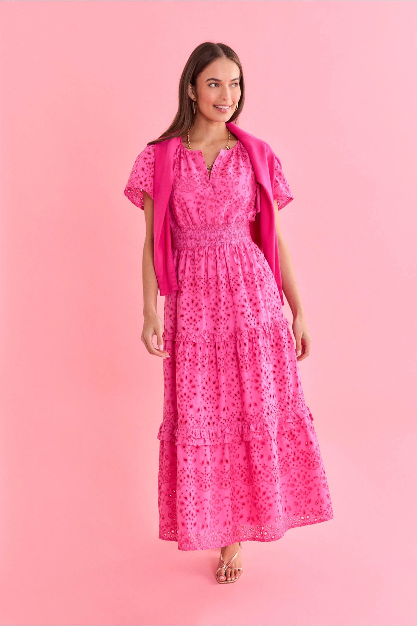 Gina Pink Eyelet Maxi Dress