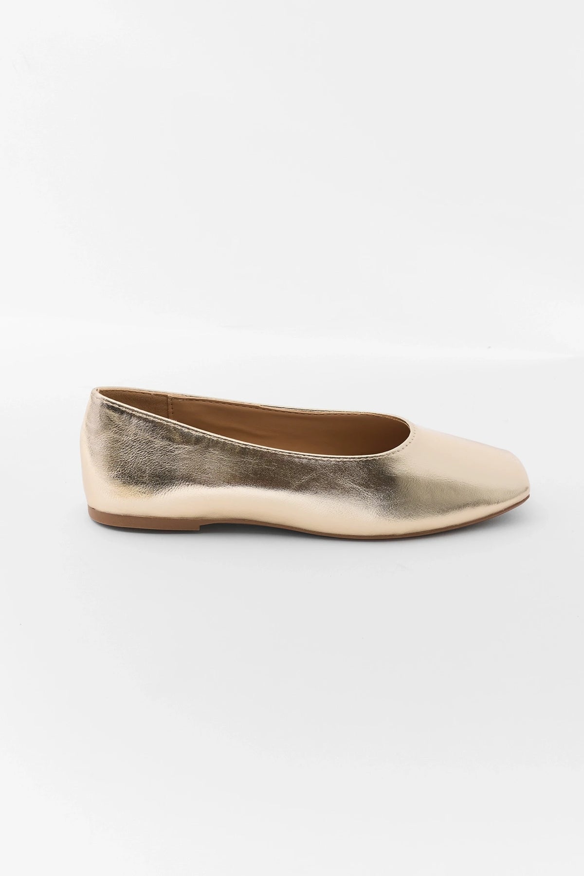 Gold Square Toe Ballet Flats