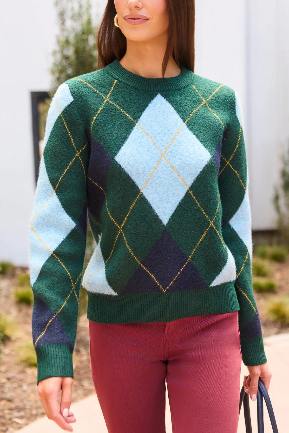 Green Argyle Knit Sweater