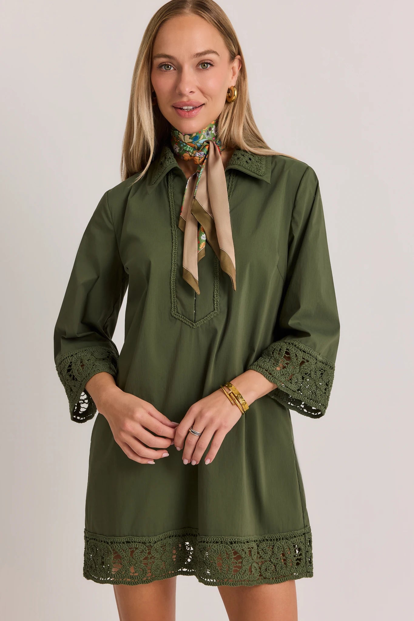 Green Crochet Trim Tunic Dress