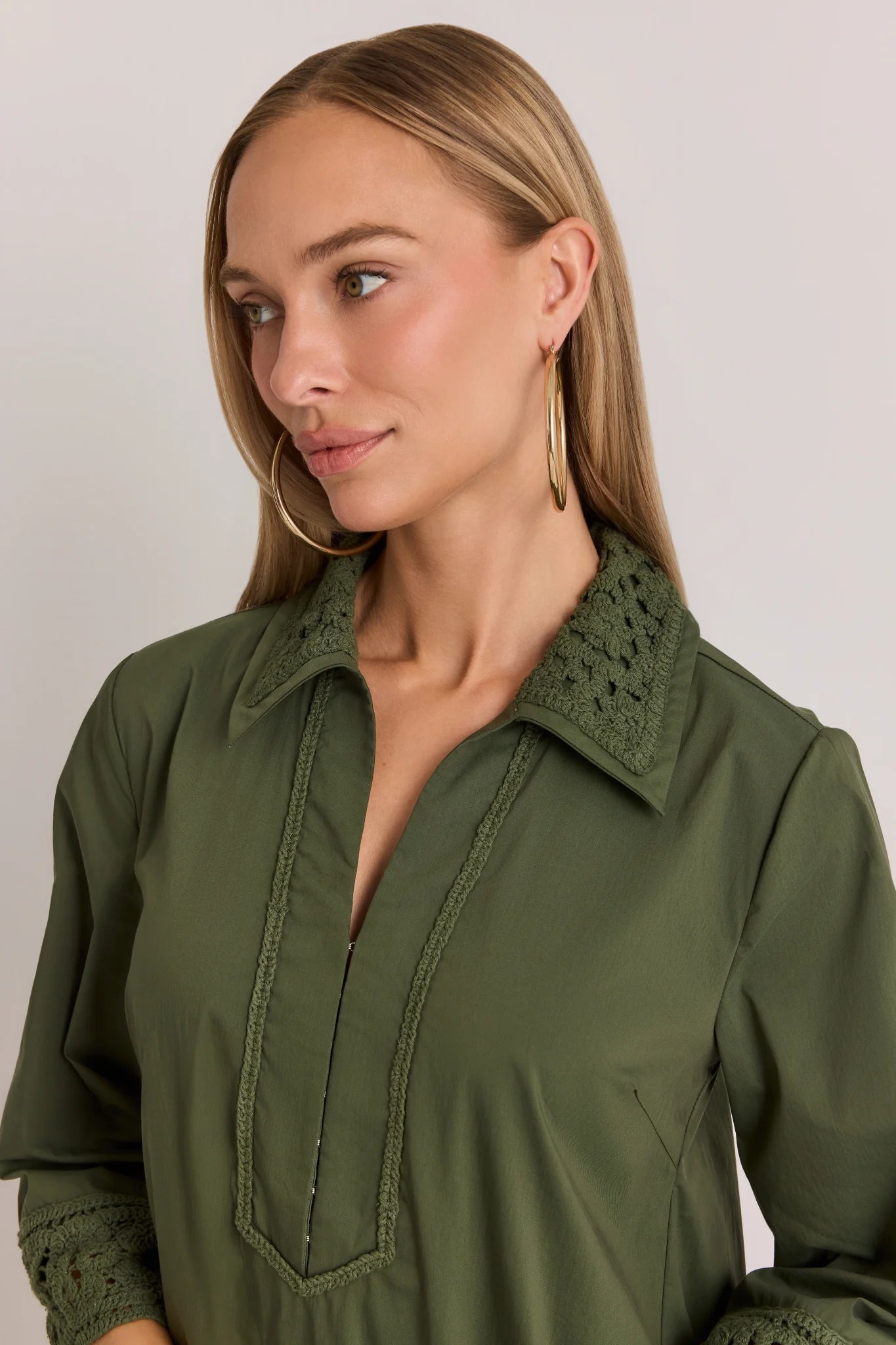 Green Crochet Trim Tunic Dress