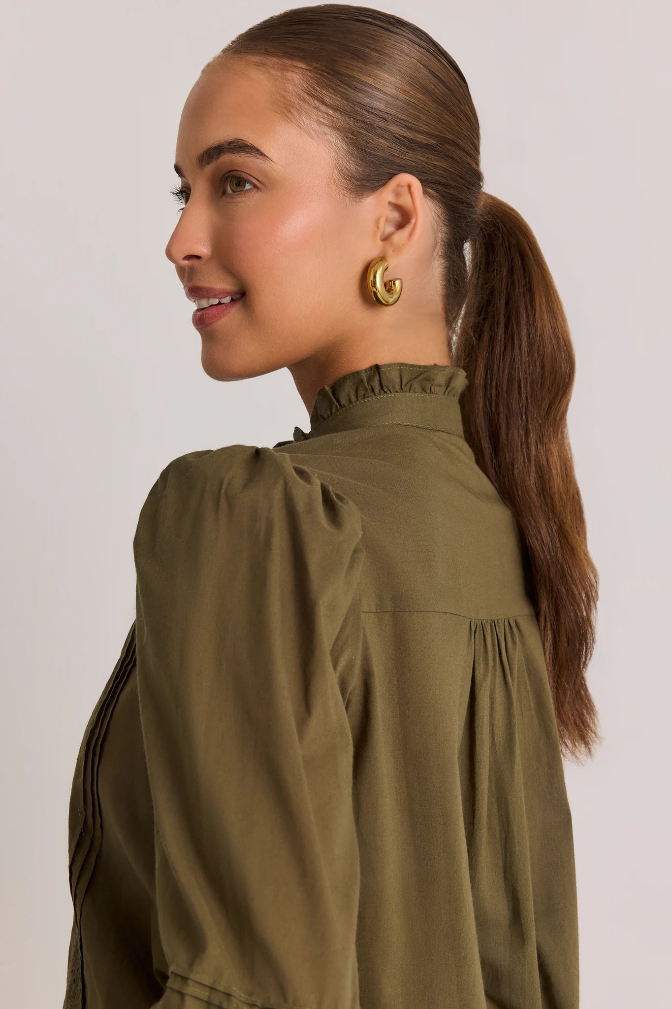 Green Lace Detail Button Up Top