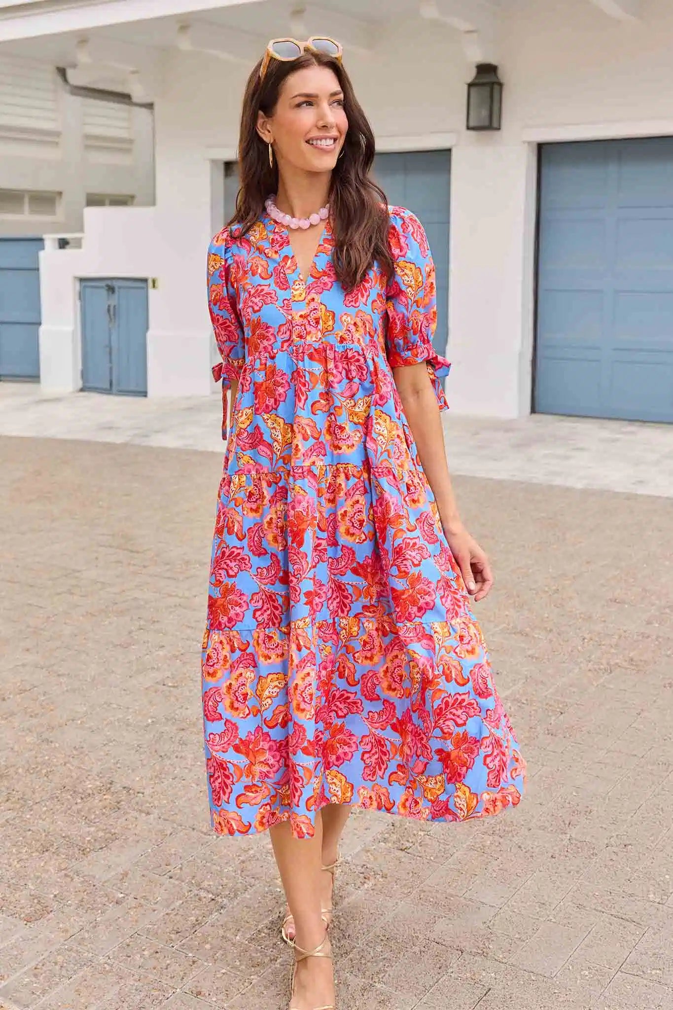 Harriet Blue Floral Printed Midi Dress | Women's Clothing | Avara