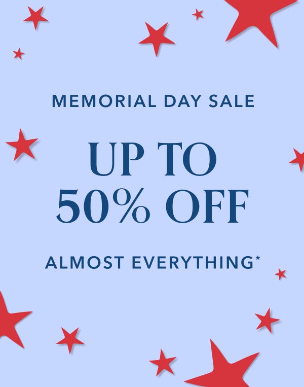 Memorial Day sale advertisement with red stars on a blue background navigation