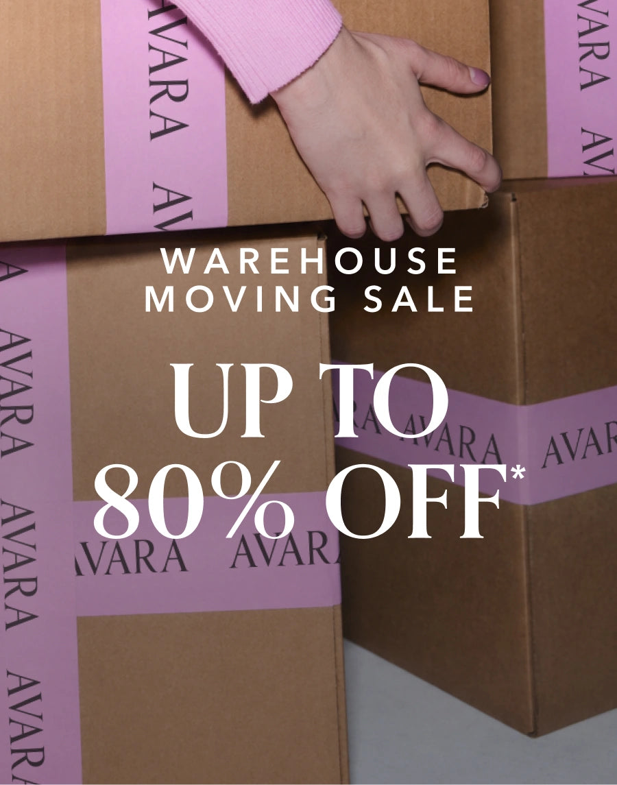 Hand lifting a cardboard box with 'WAREHOUSE MOVING SALE' and 'UP TO 80% OFF*' text overlay. nav