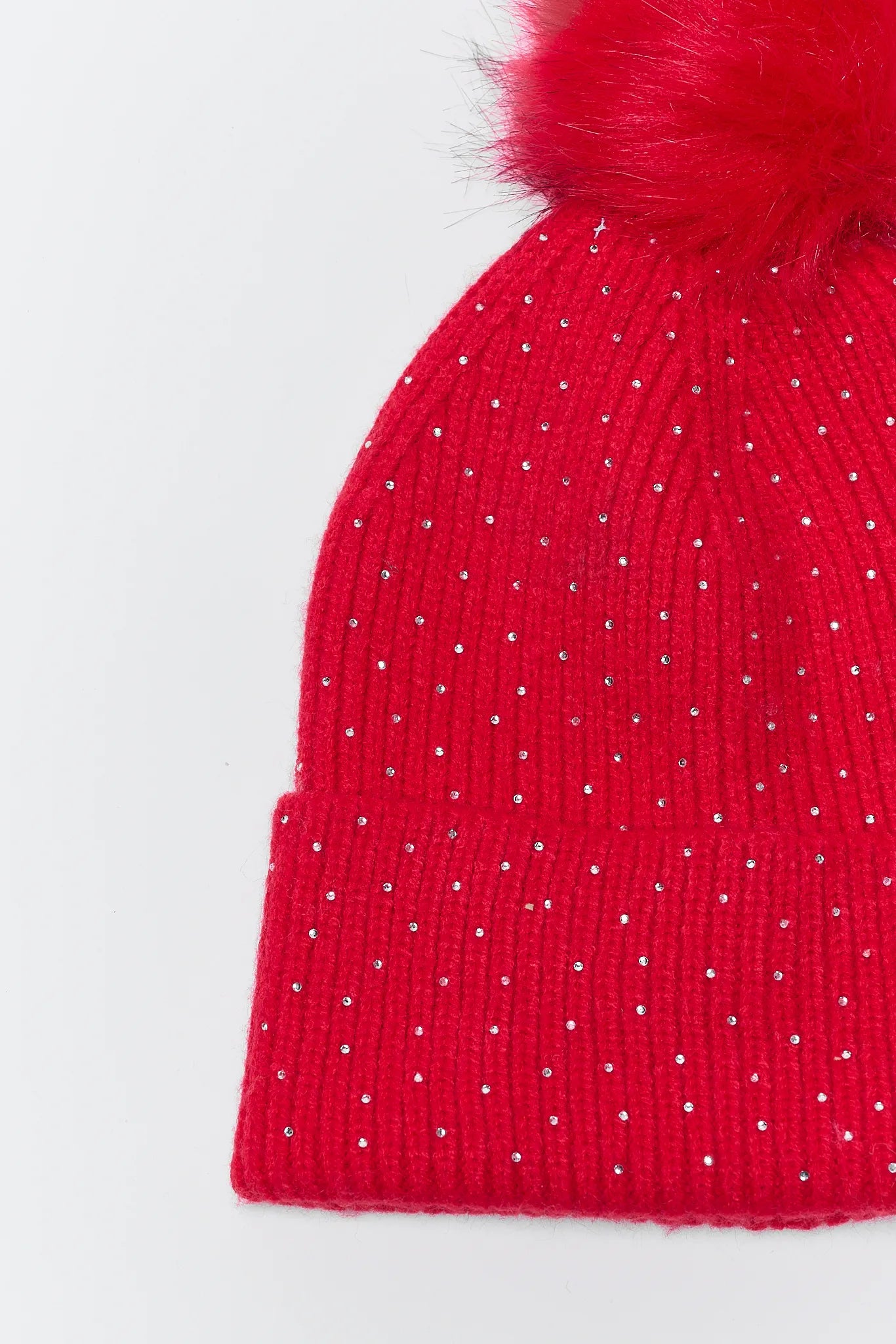 Natalia Red Pom Pom Beanie