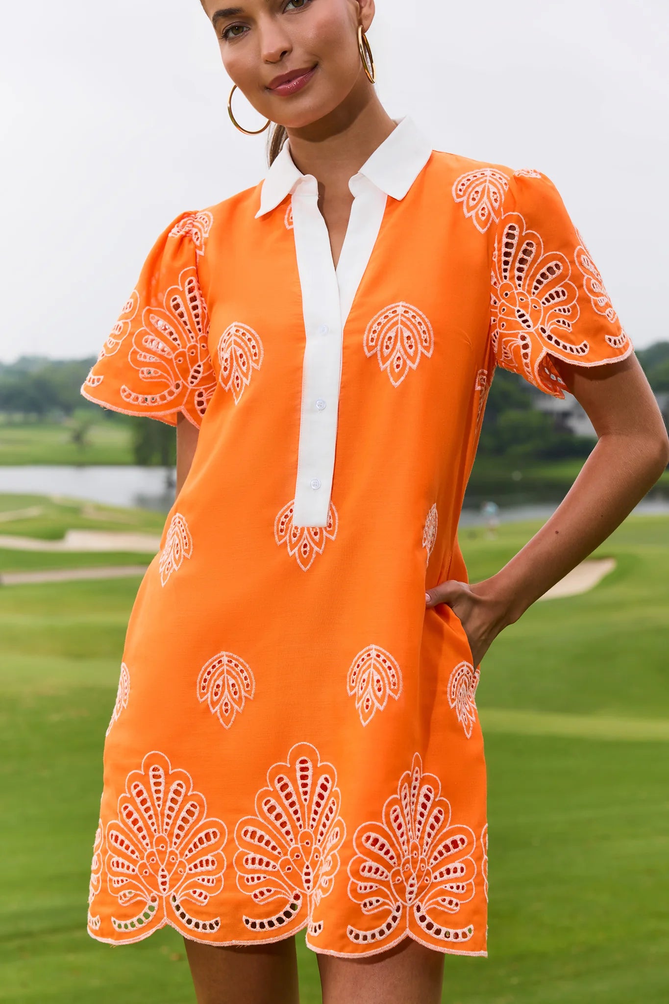 Orange Eyelet Embroidered Short Dress | Women's Clothing | Avara