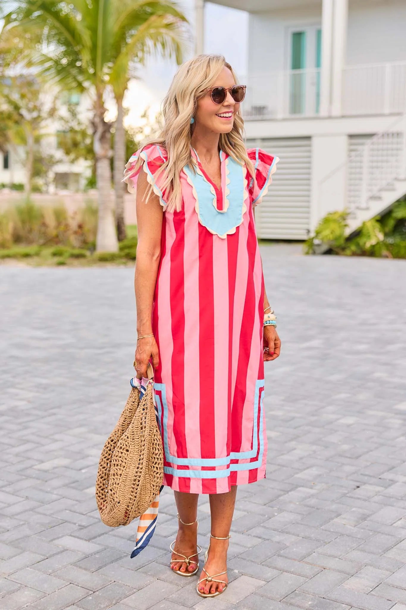 Pink Striped Midi Dress by THML