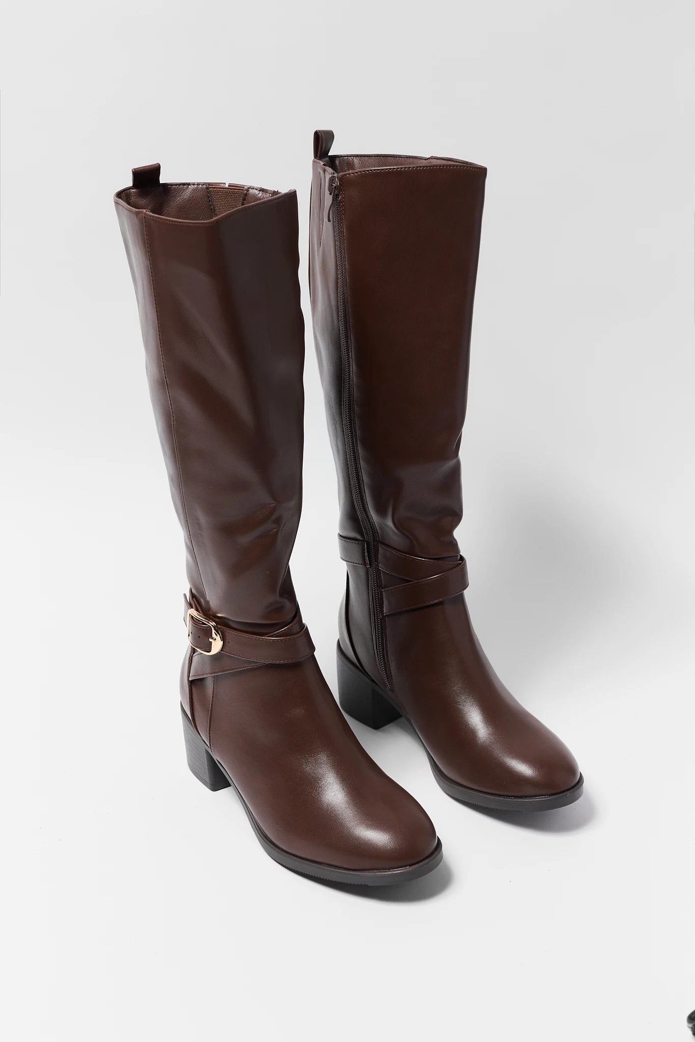 Prudence Brown Faux Leather Boots
