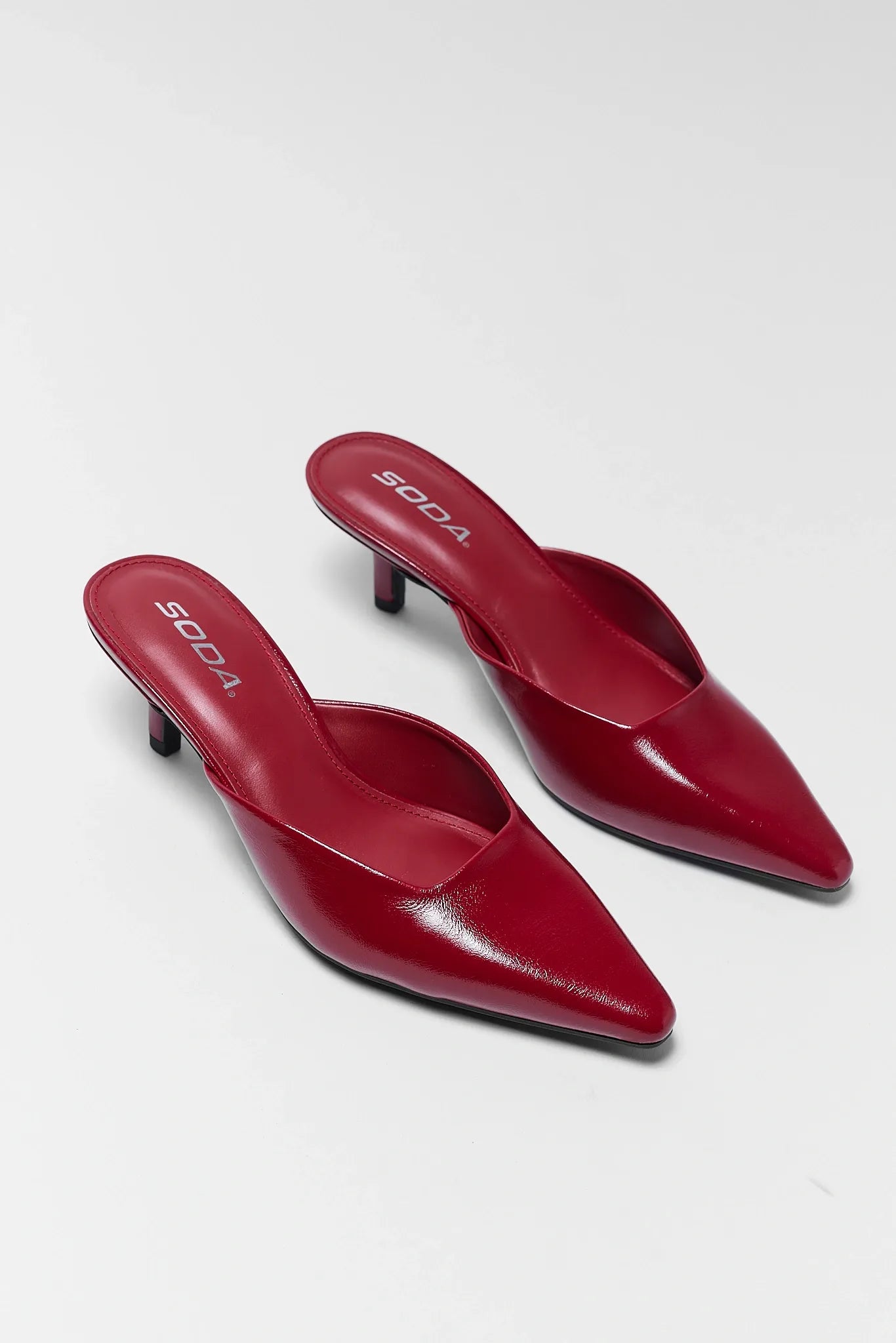 Red Faux Leather Mule Kitten Heel
