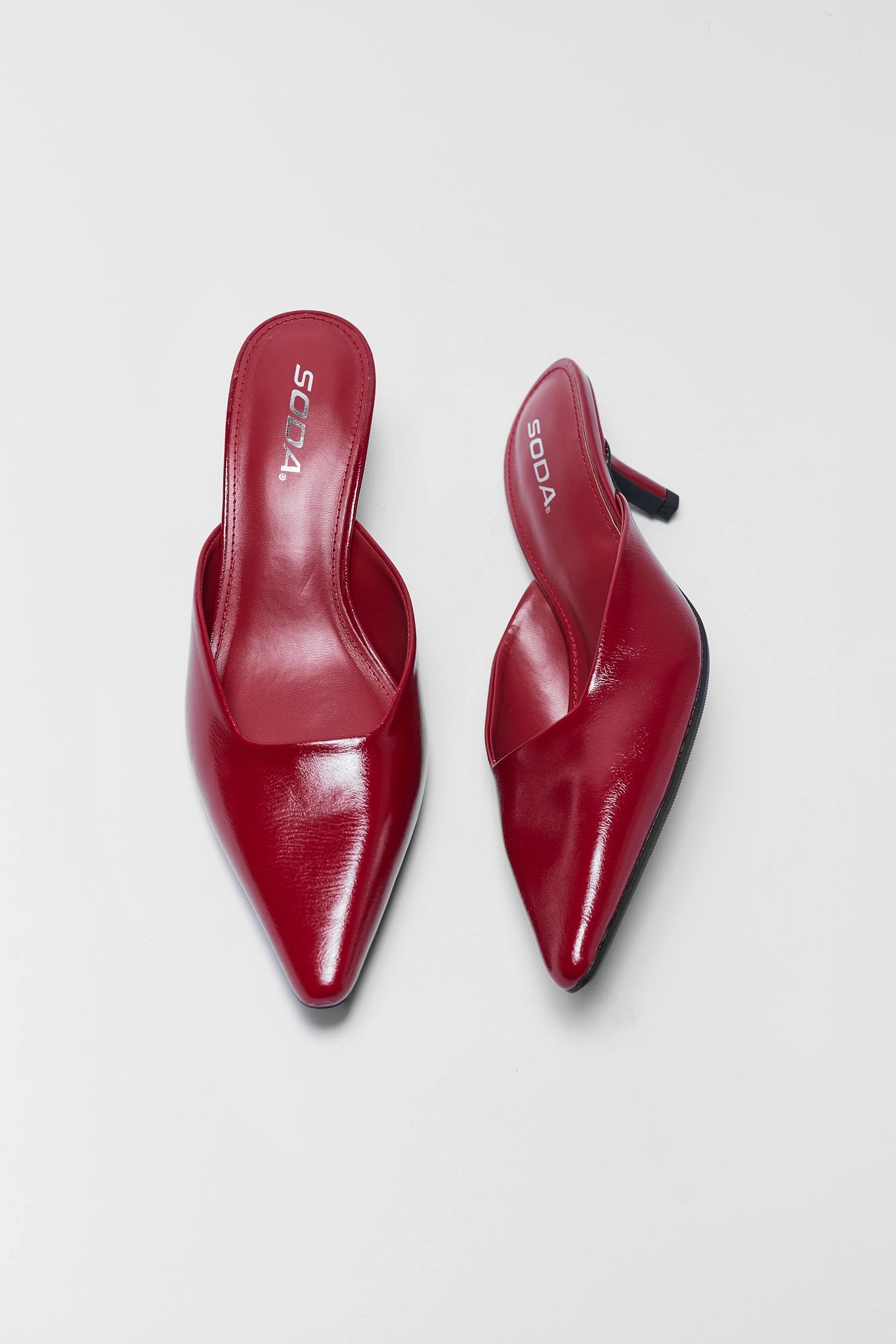 Red Faux Leather Mule Kitten Heel