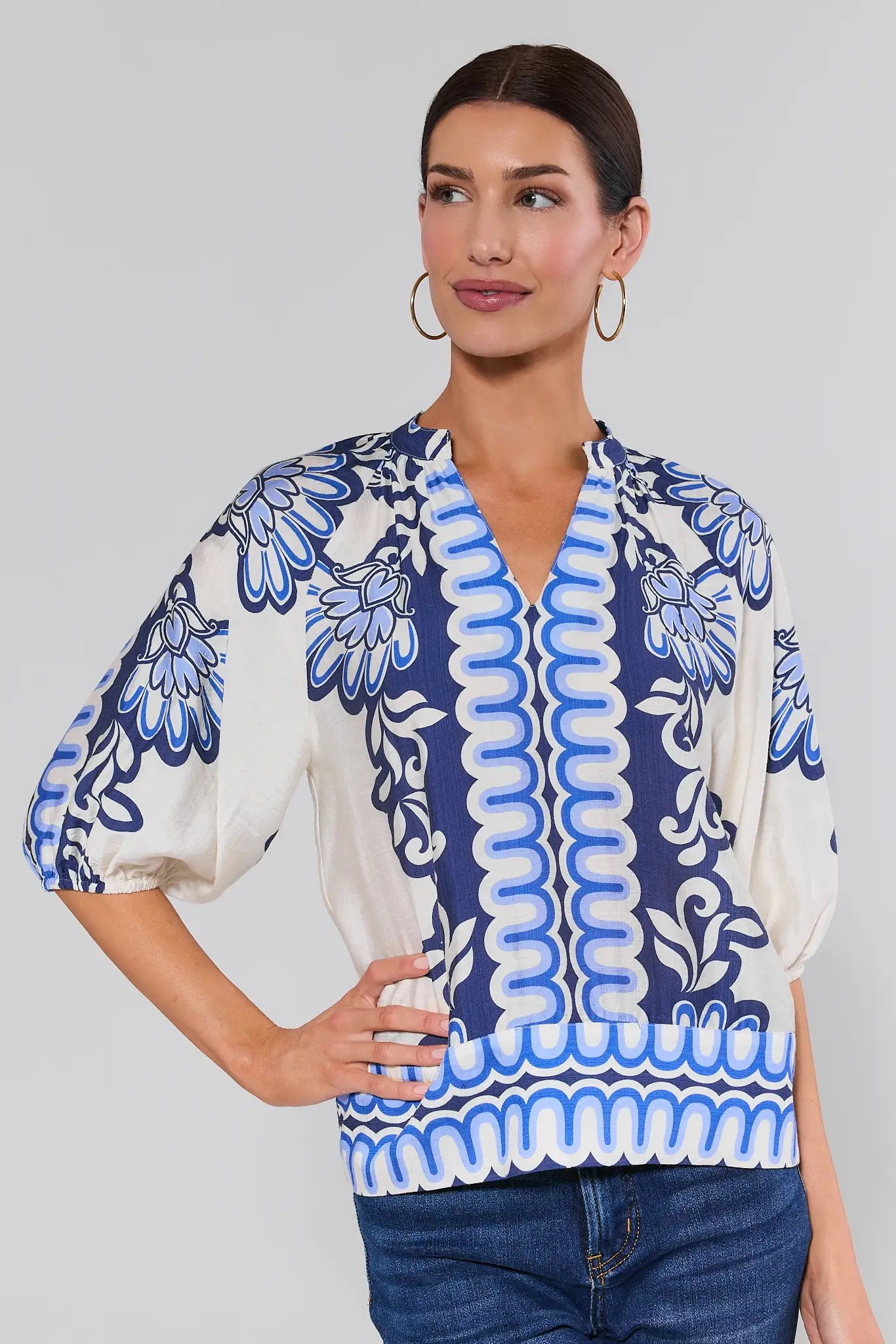 Laurie Blue Printed Top by THML | Avara