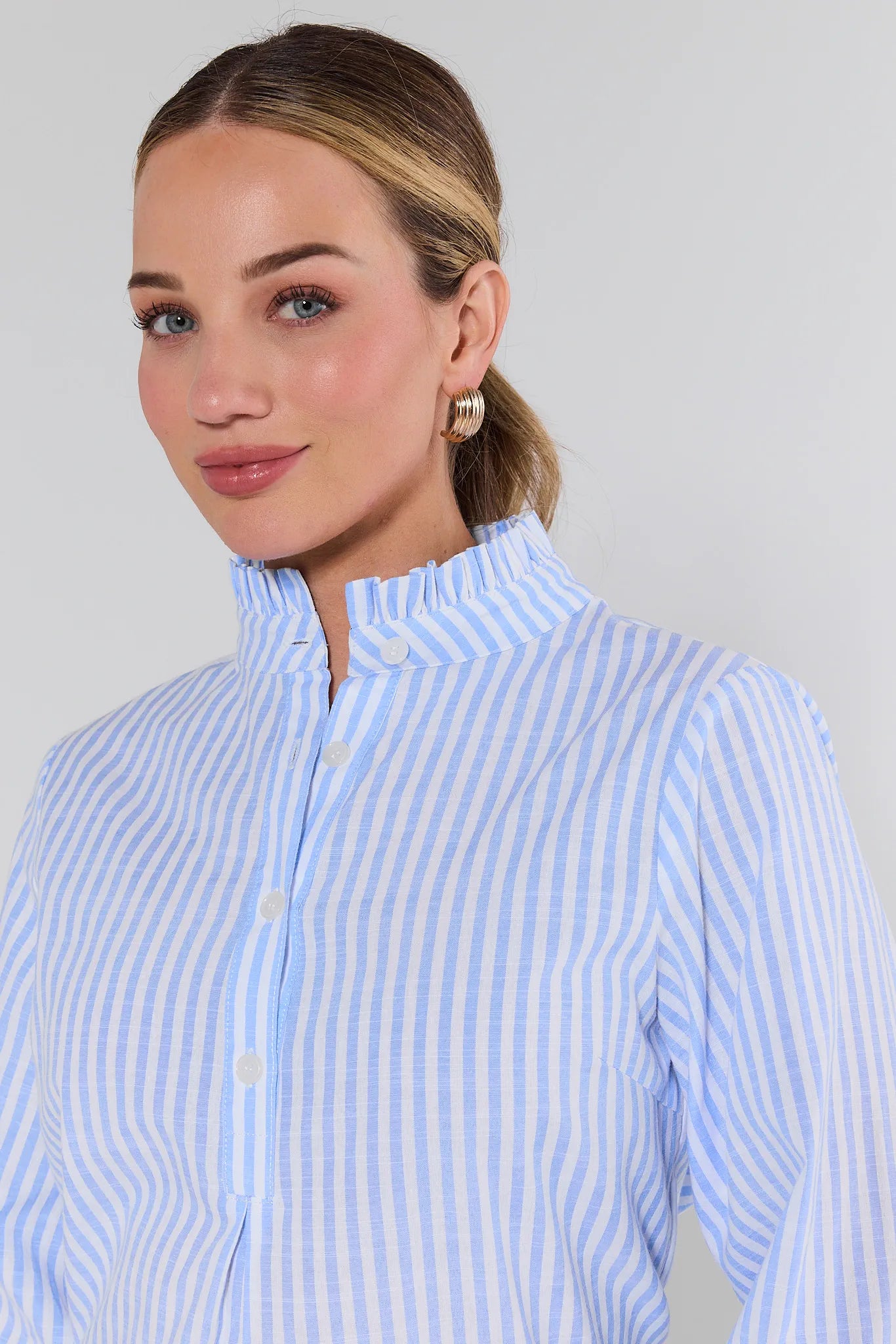 Stephanie Blue Striped Button Up Top