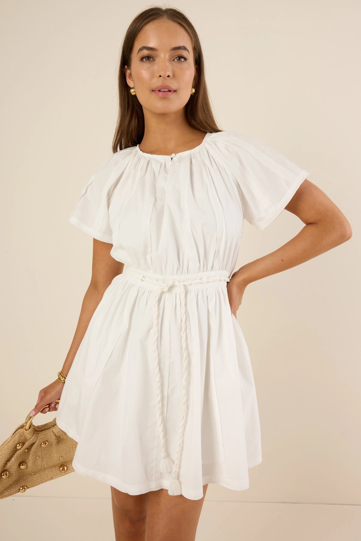 green emerald velvet dress Zimora Gold Buckle Waist Drape Maxi Dress White– Selfie Leslie main image 0