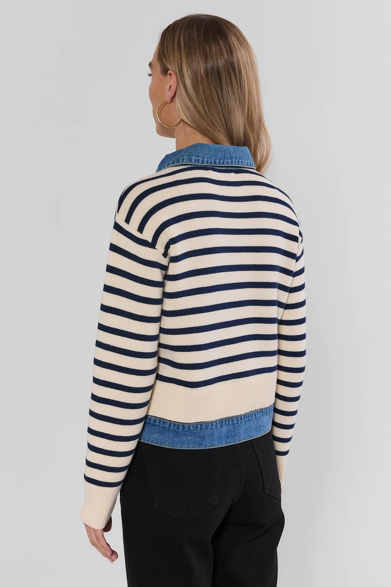 Asher Ivory Striped Denim Trim Cardigan