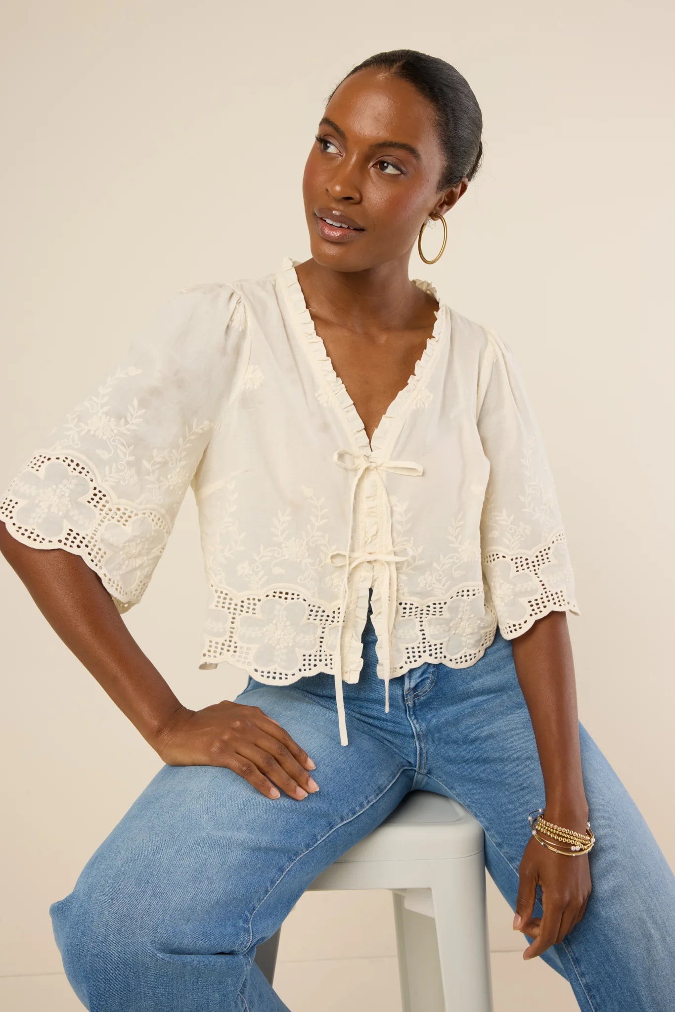 Anderson Top- Ivory Eyelet