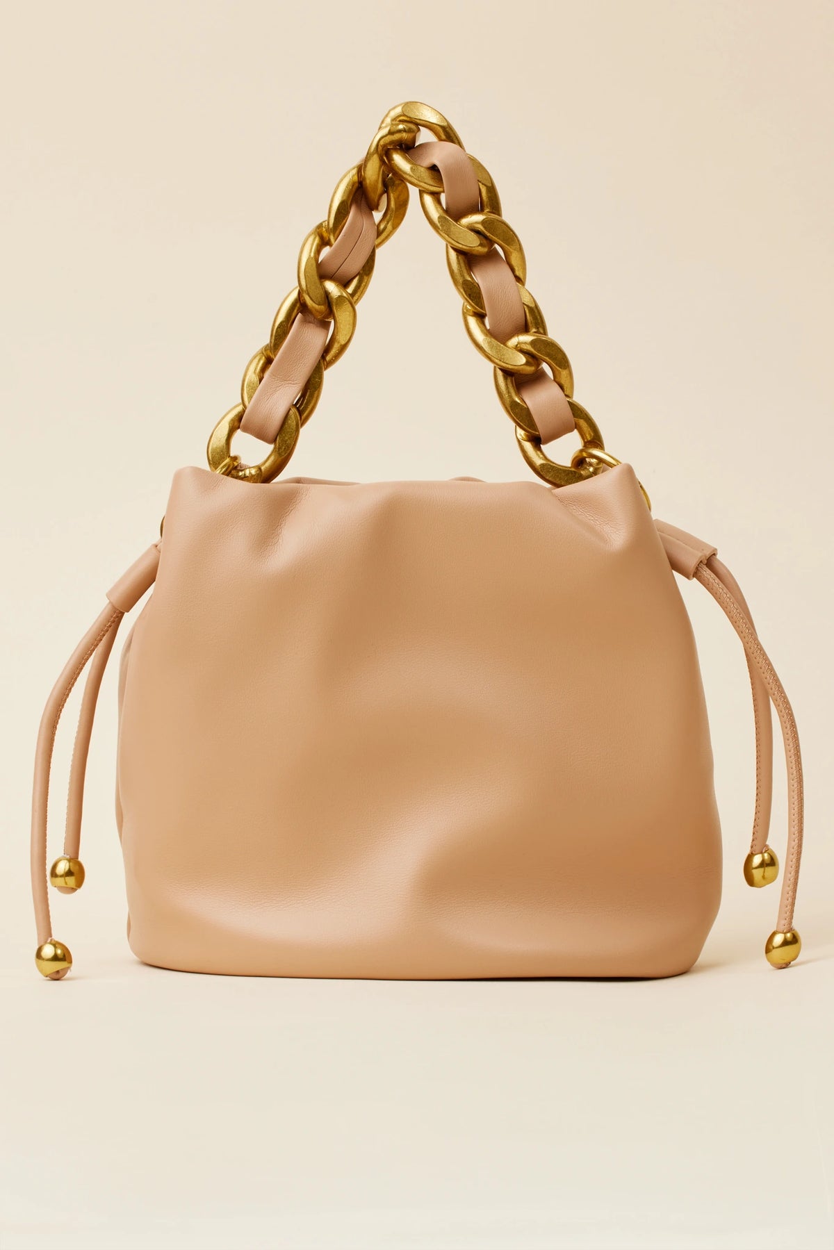 Vintage Mazzantia Elegant Cream Prism Bucket Bag with Gold Accents Vegan Pebble Large Bucket Bag Nude | Iconic Silhouette for  main image 2