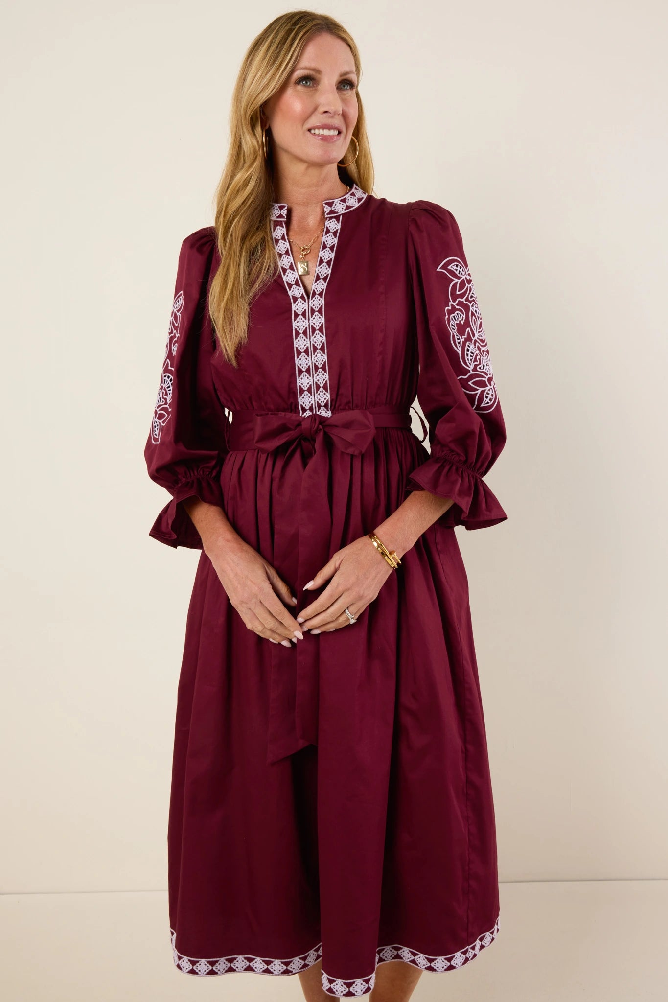 Deanna Embroidered Midi Dress