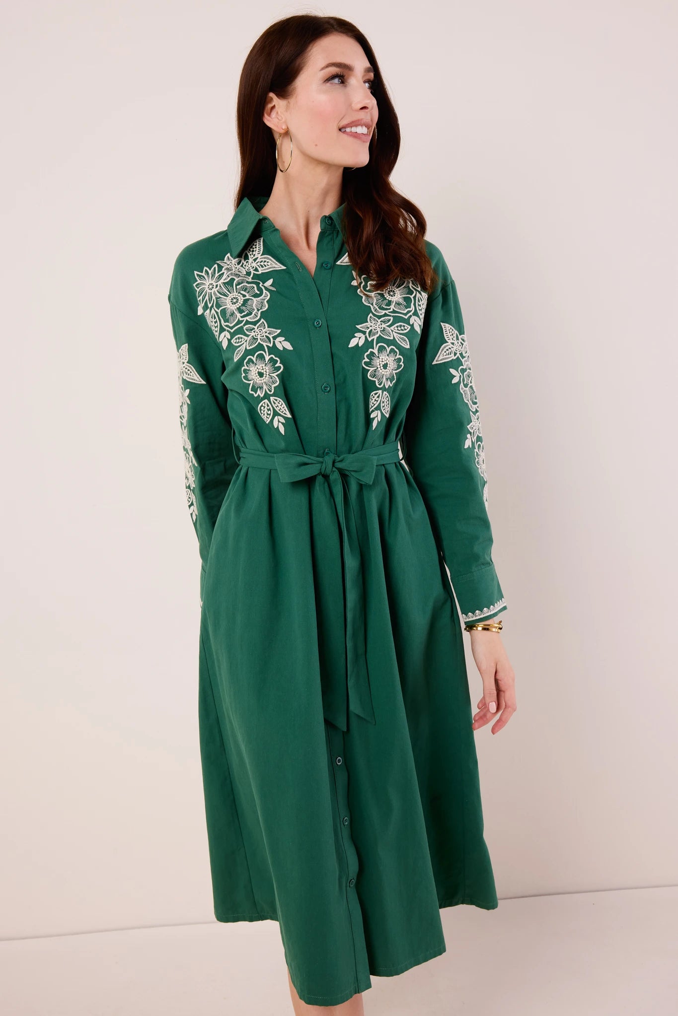 white christmas dresses Miller Green Embroidered Midi Dress