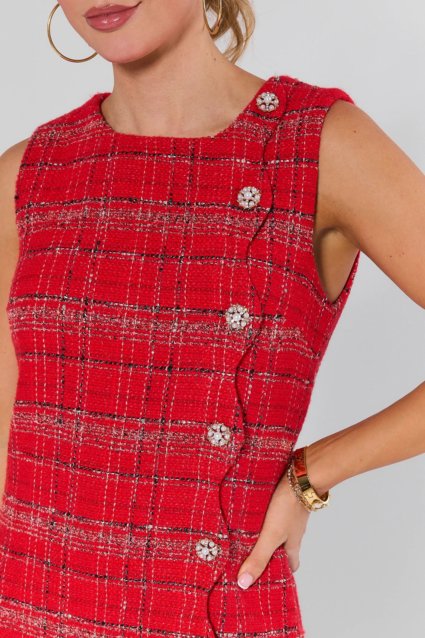 Noelle Red Tweed Short Dress