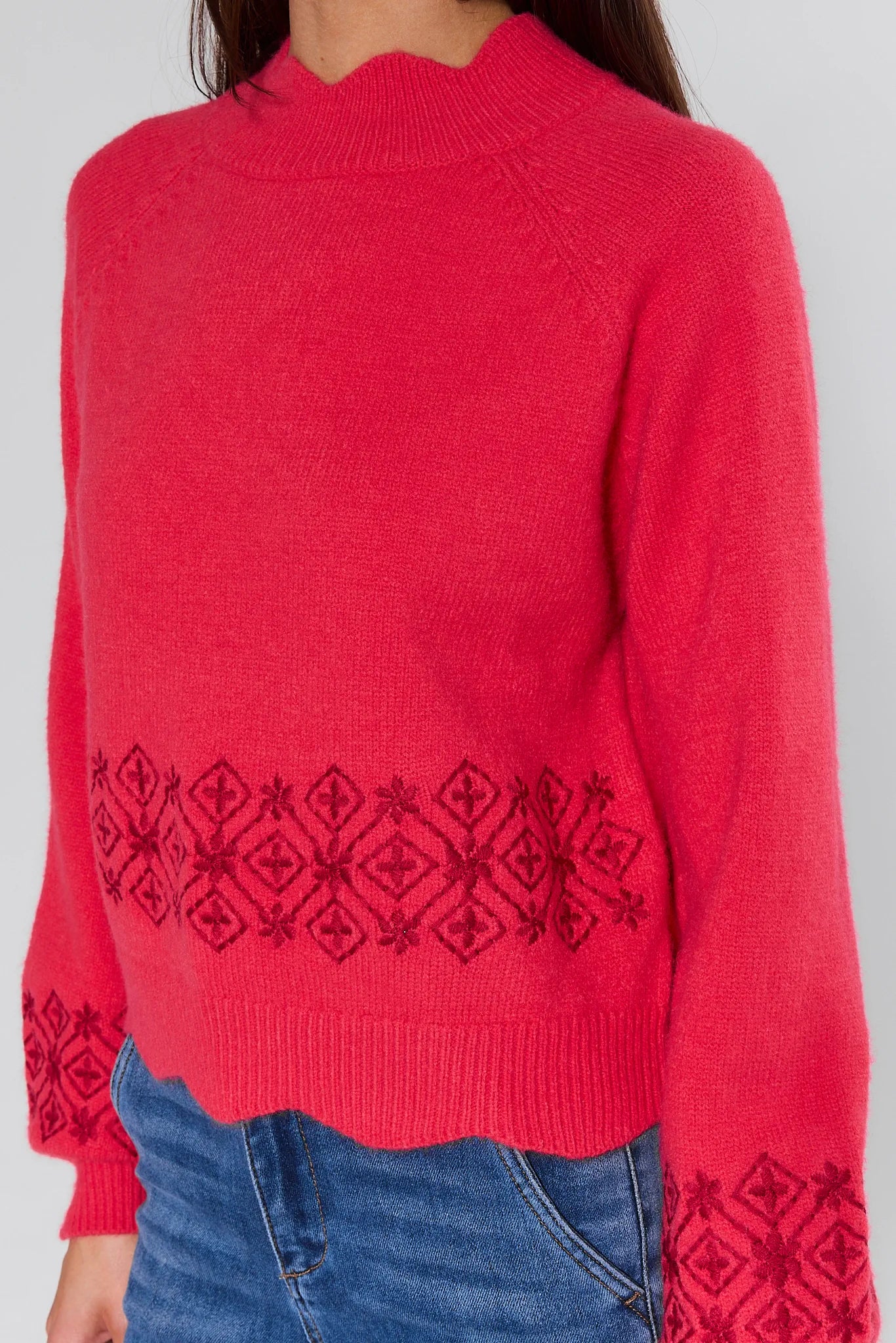 Candace Red Embroidered Sweater