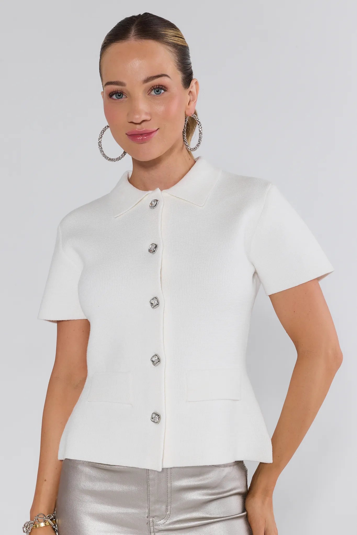 Chrissy Knit Button-Up Top